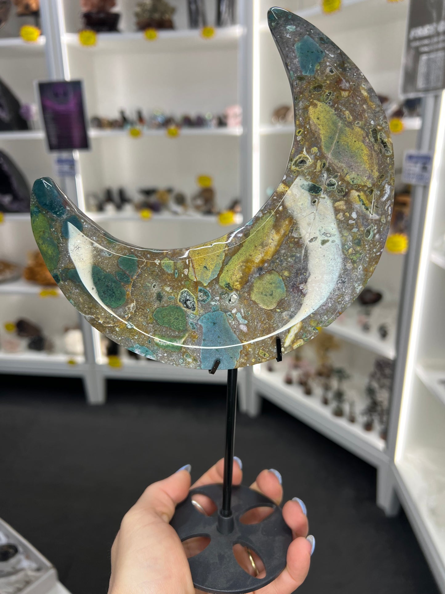 Ocean Jasper Moon on Stand