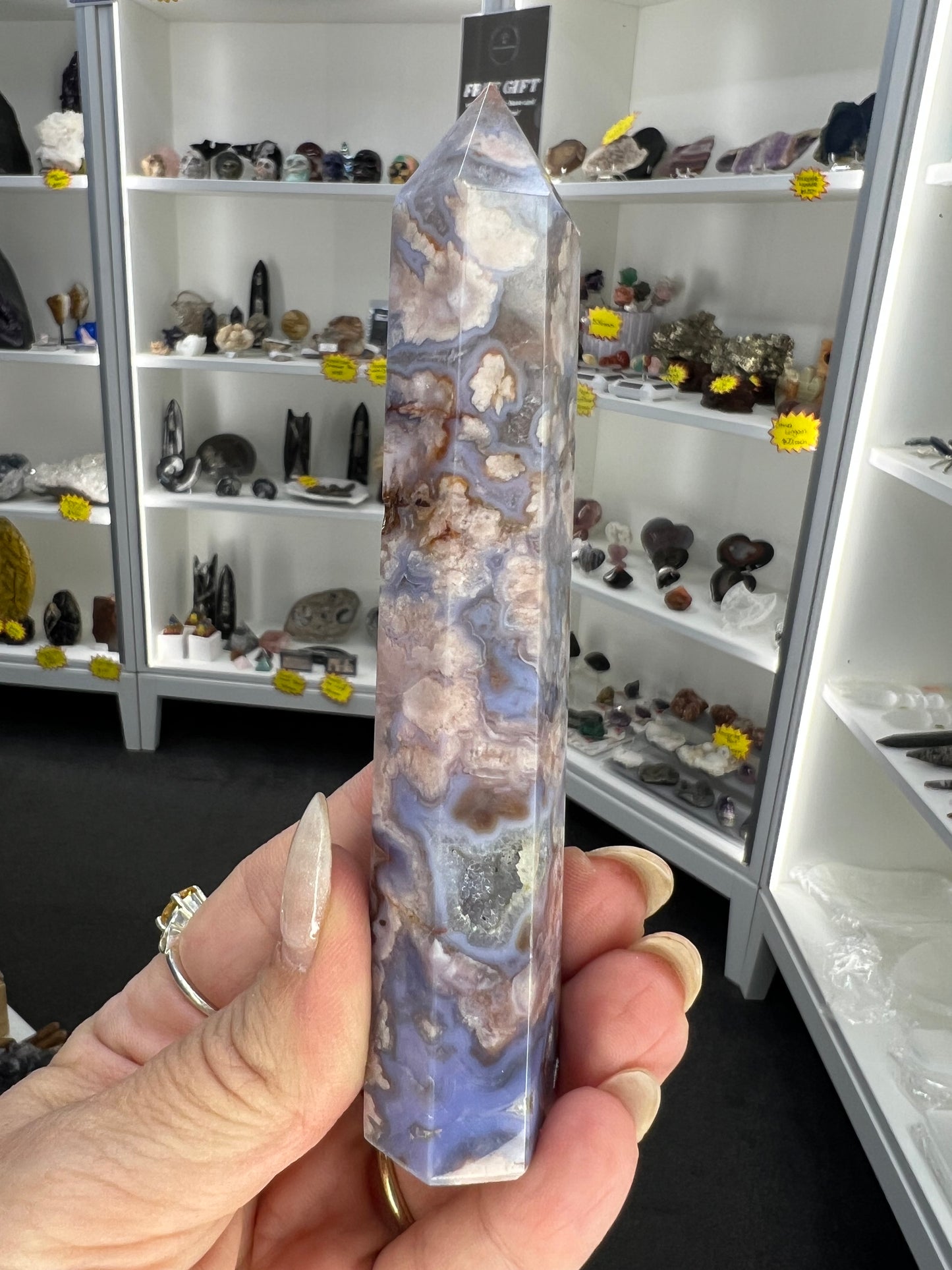 Blue Flower Agate Tower