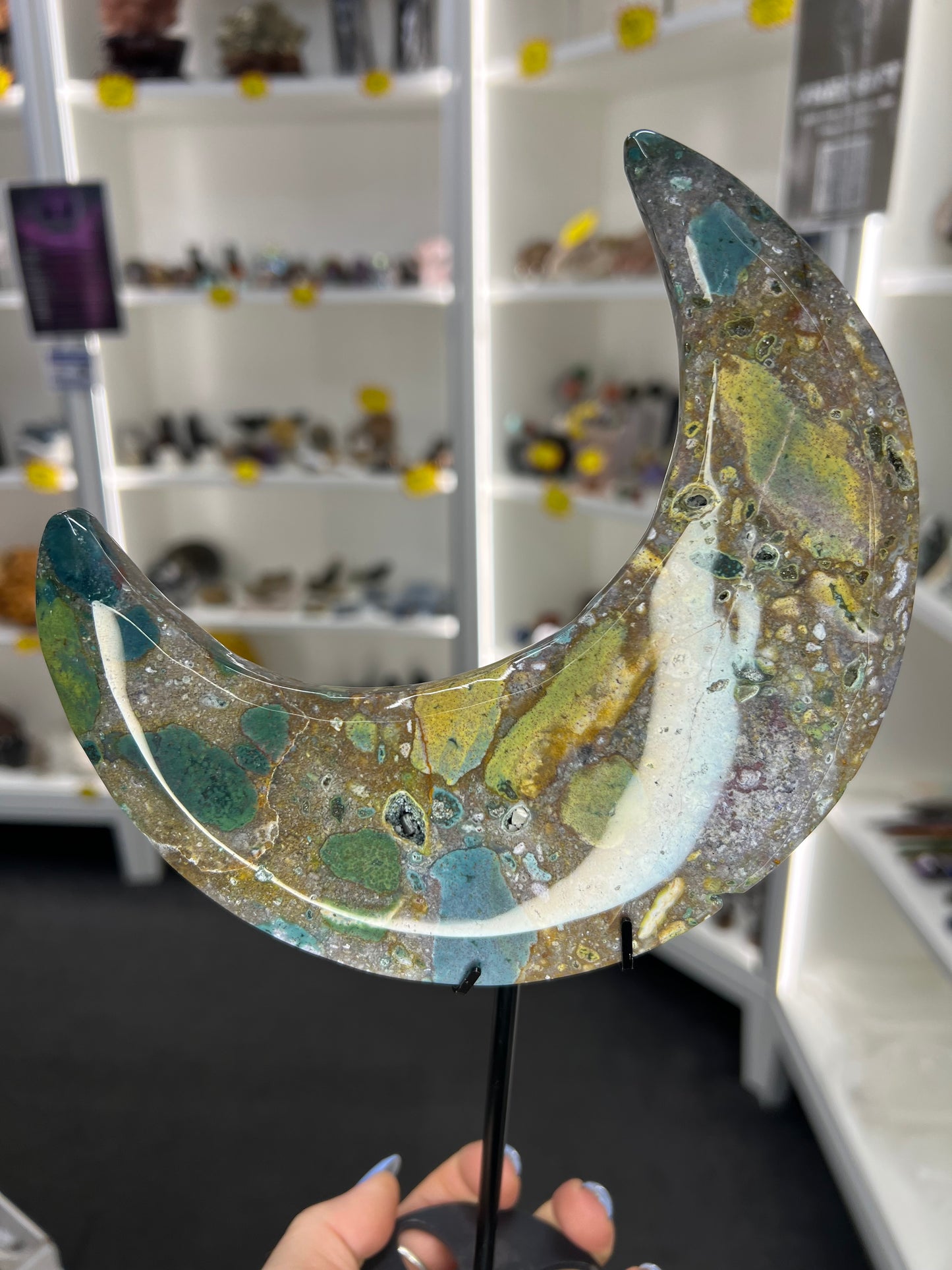 Ocean Jasper Moon on Stand