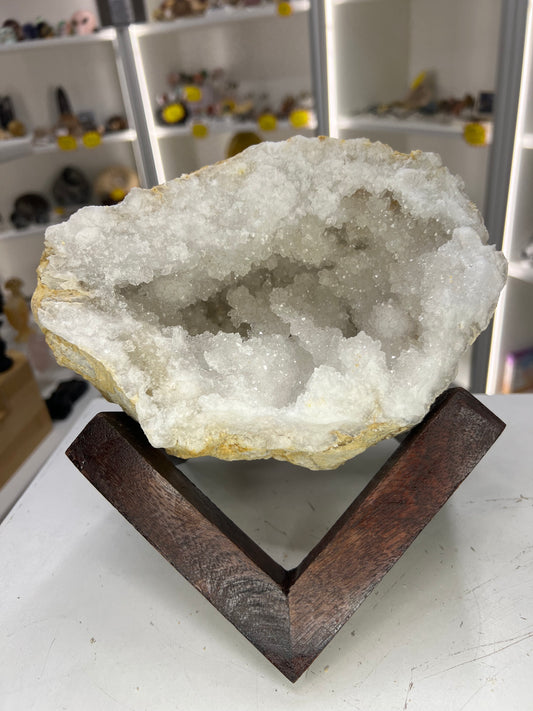 Quartz Geode on Timber Stand