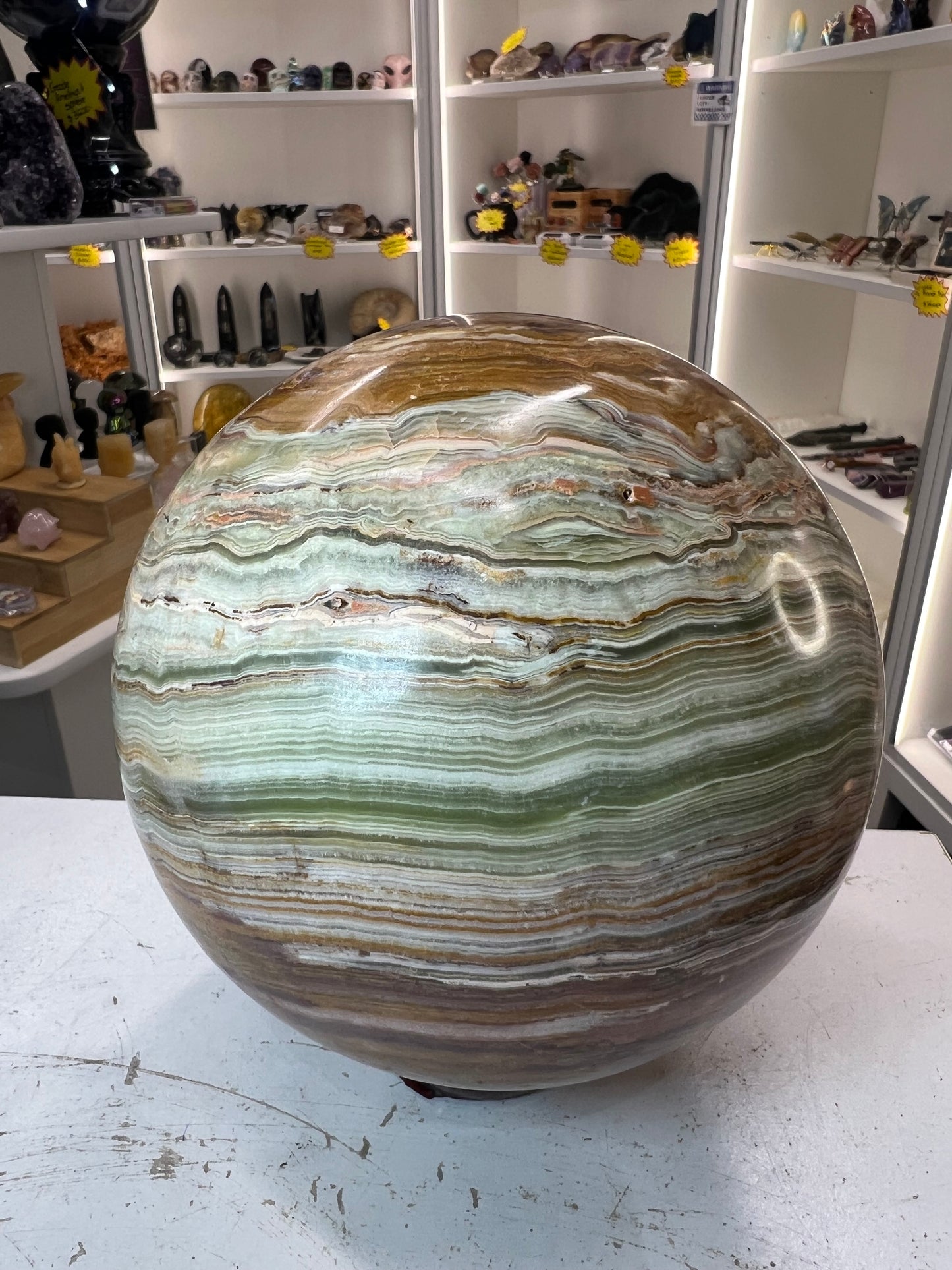 Green Onyx Sphere on Stand