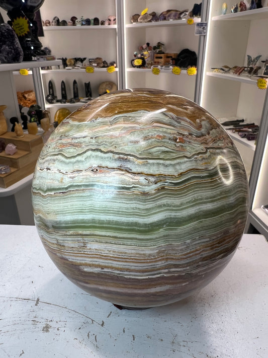 Green Onyx Sphere on Stand