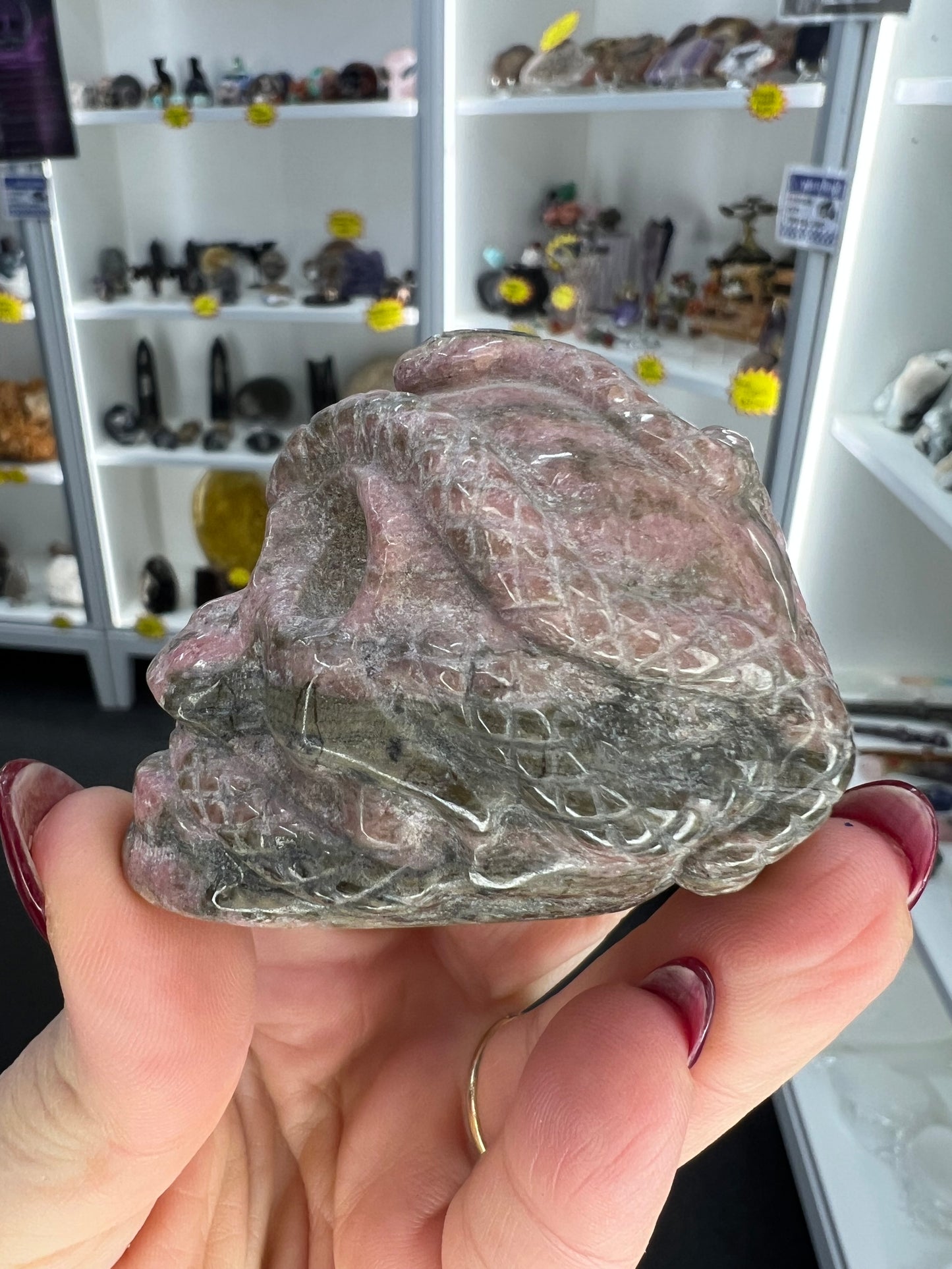 Rhodonite Skull with Snake