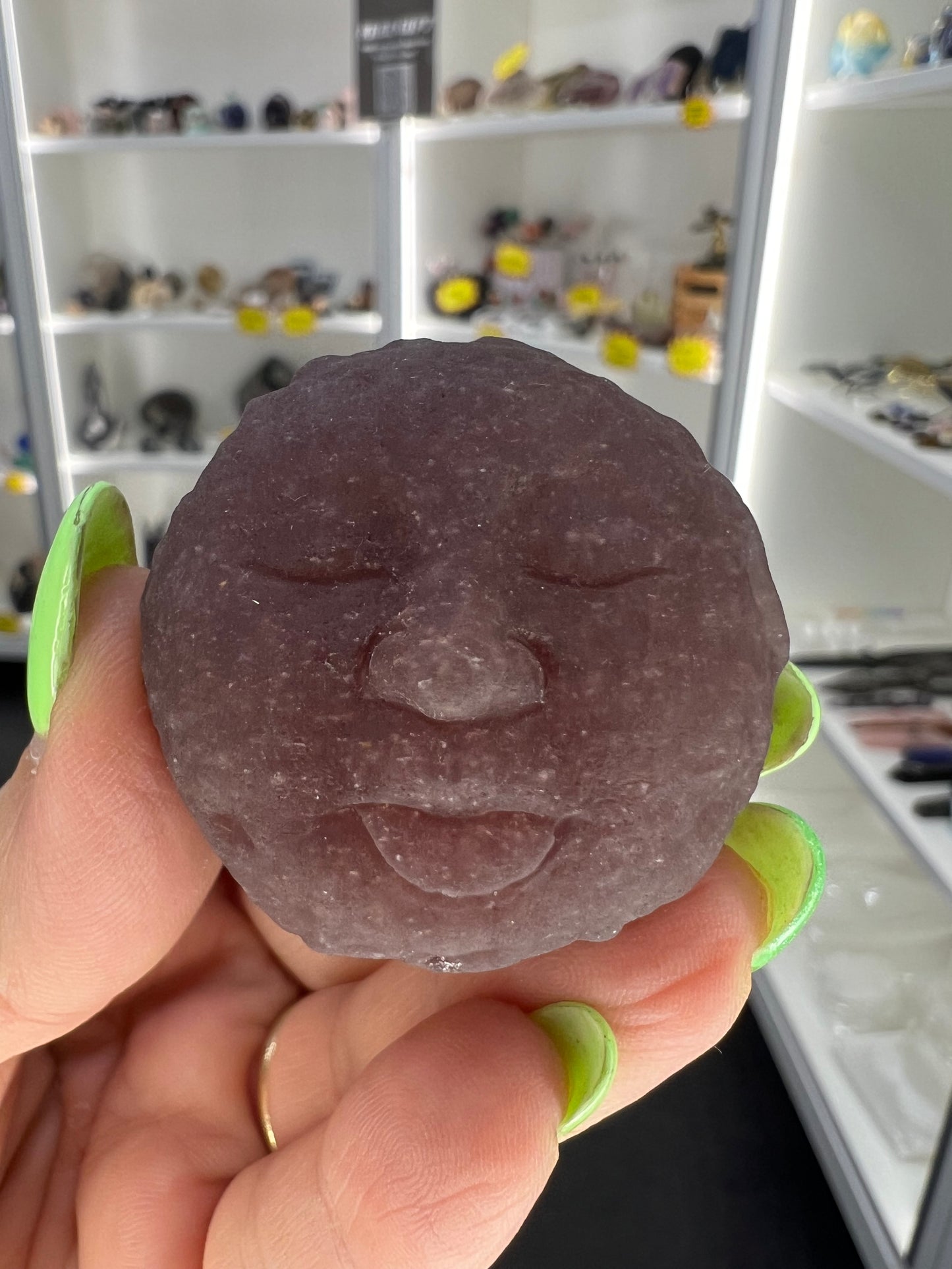 Strawberry Quartz Moon Face Sphere on Stand