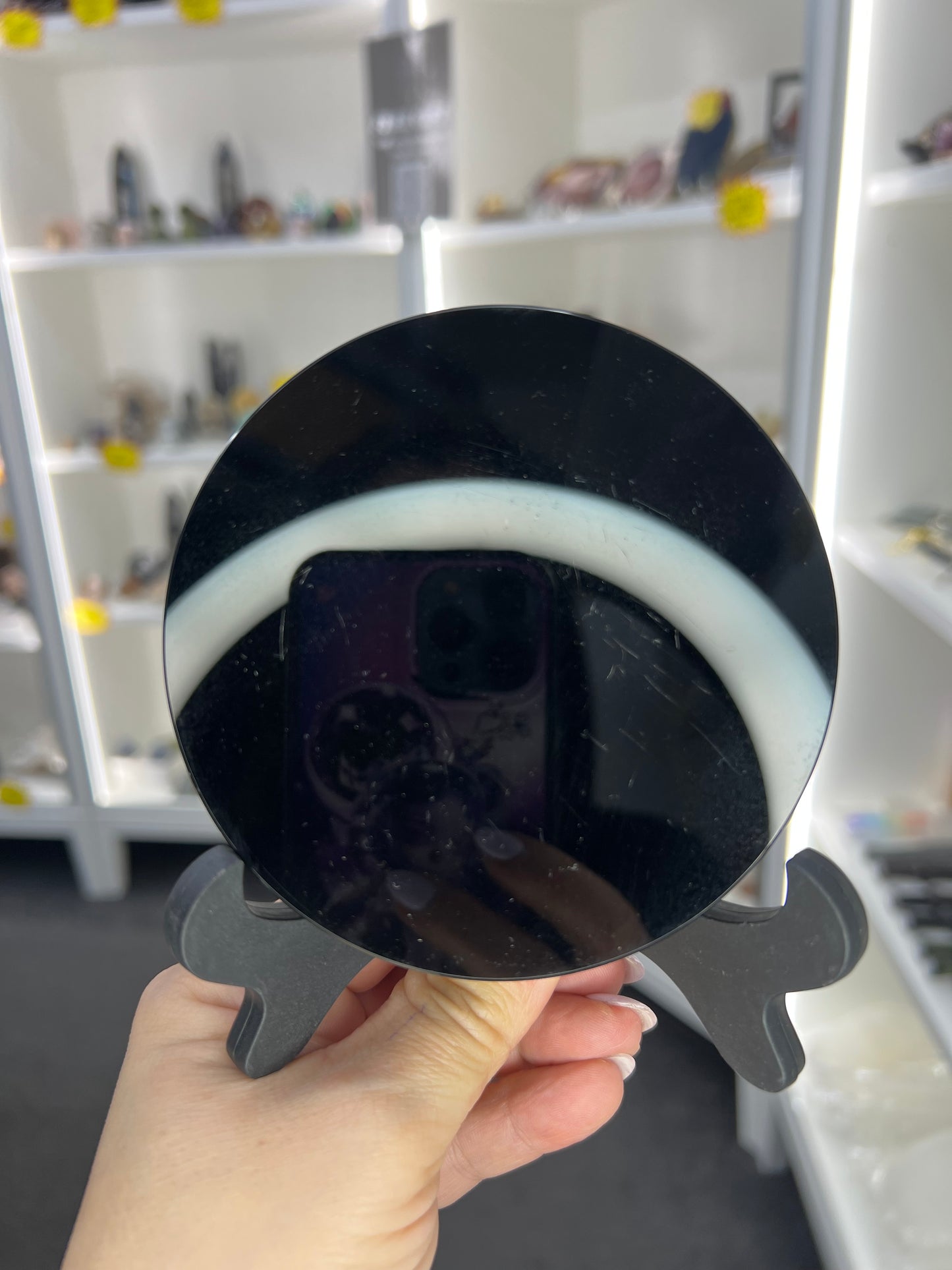 Black Obsidian Mirror on Stand