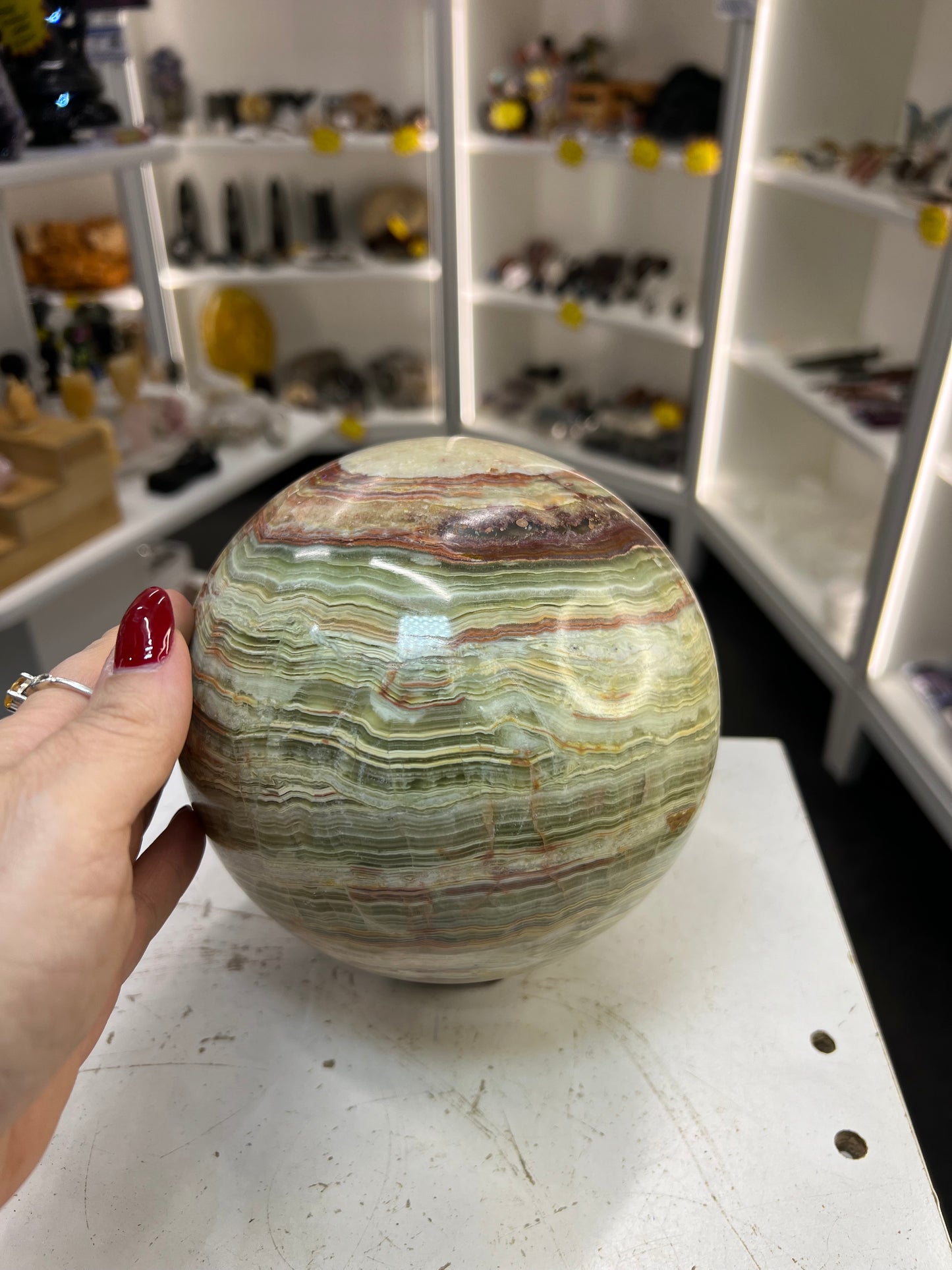 Green Onyx Sphere on Stand
