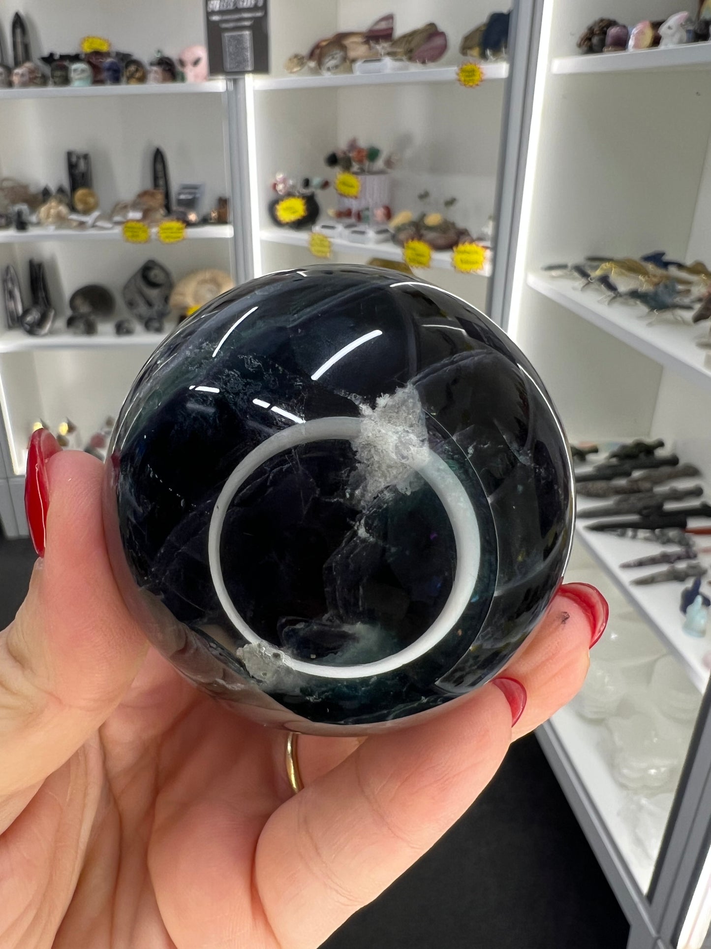 Black Fluorite Sphere with Stand
