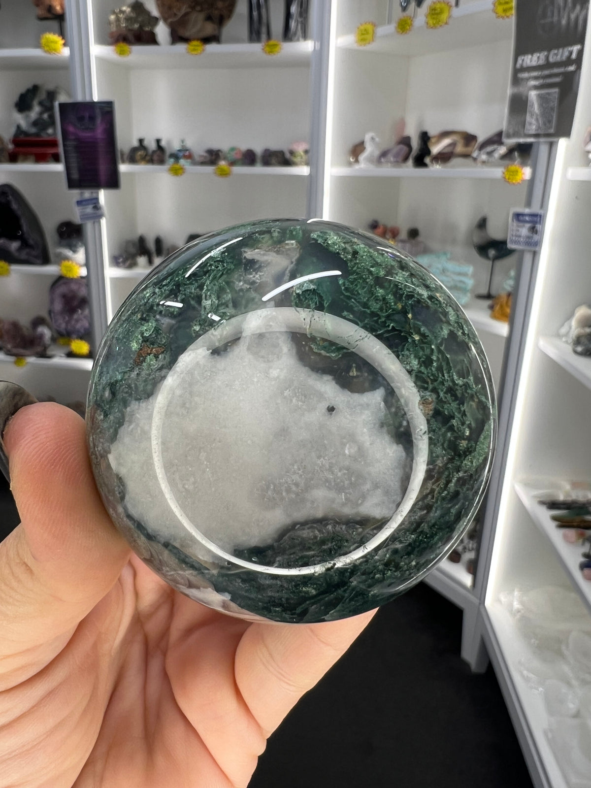 Moss Agate Sphere on Stand