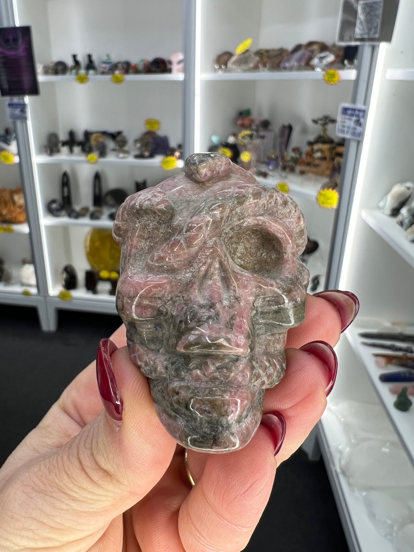 Rhodonite Skull with Snake