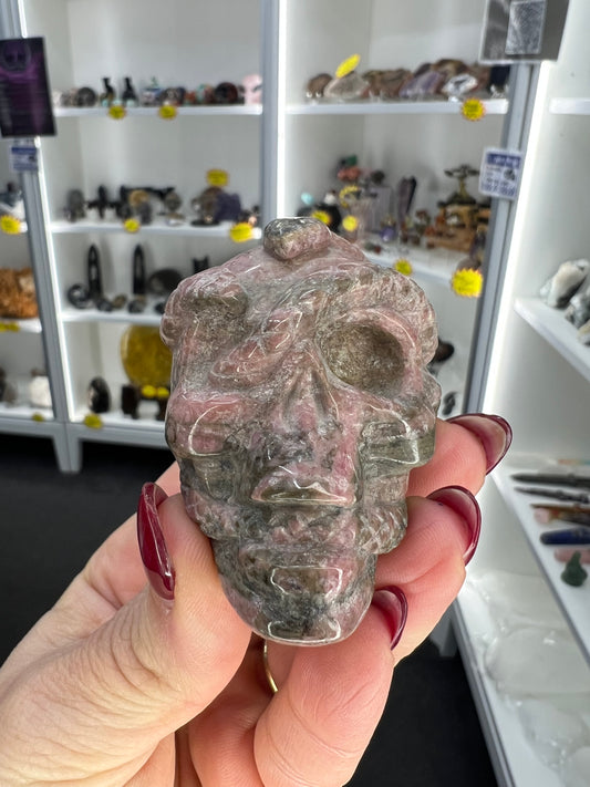 Rhodonite Skull with Snake