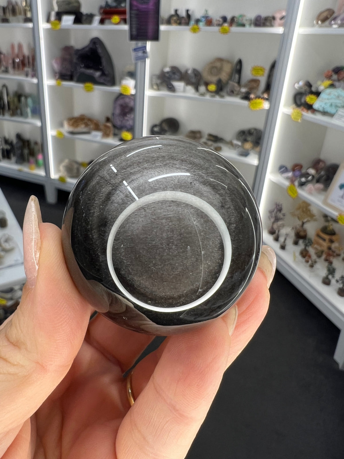 Silver Sheen Obsidian Sphere on Stand
