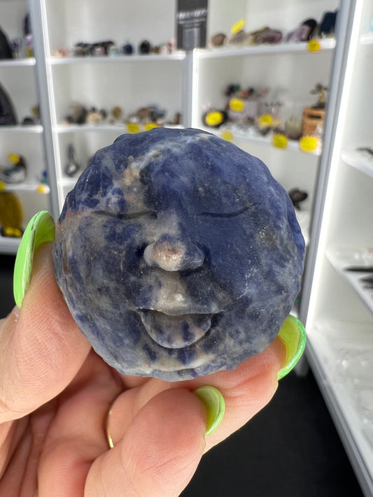 Sodalite Moon Face Sphere on Stand