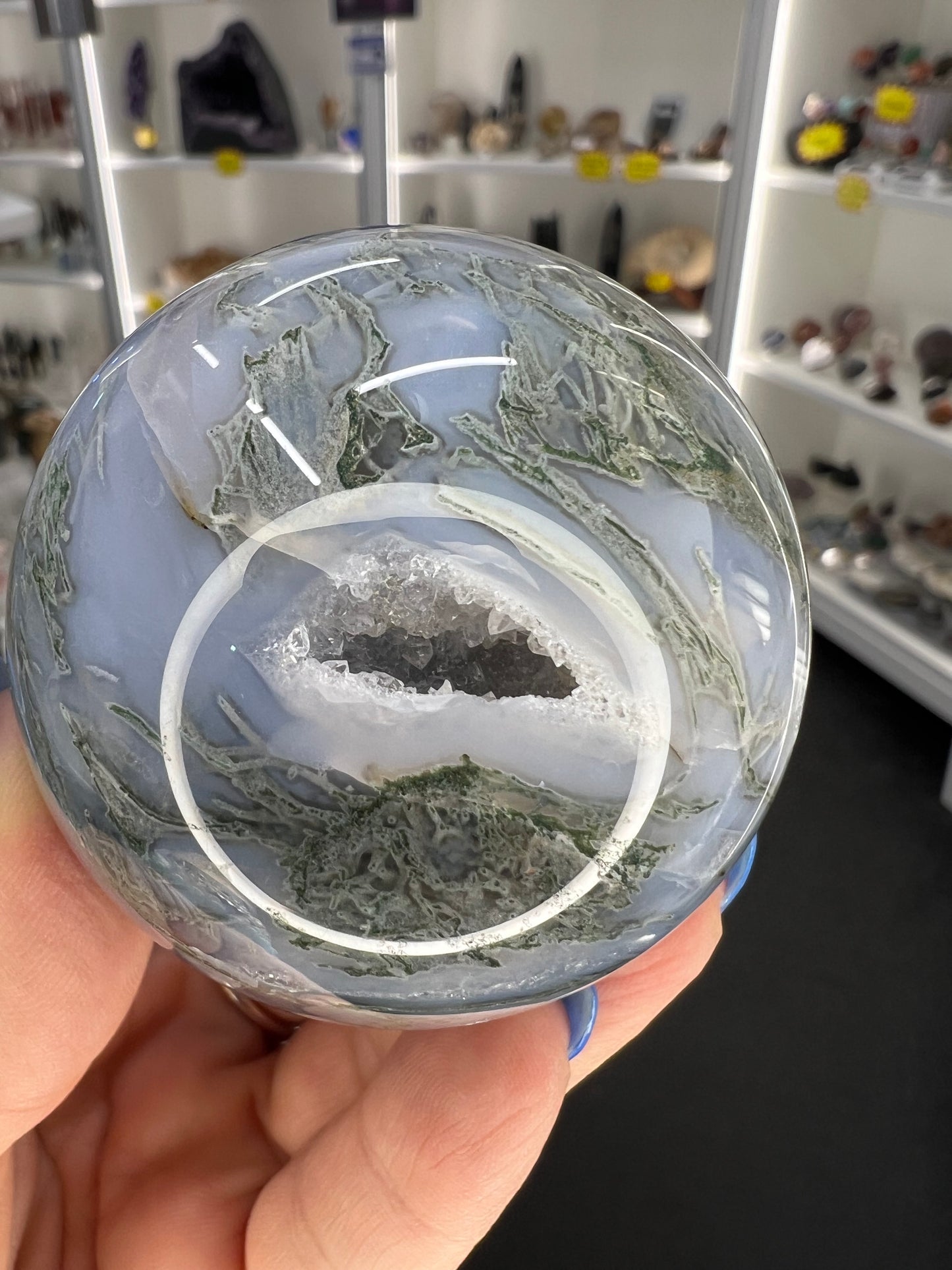 Moss Agate Sphere on Stand