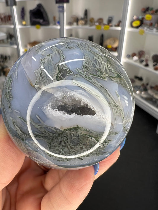 Moss Agate Sphere on Stand