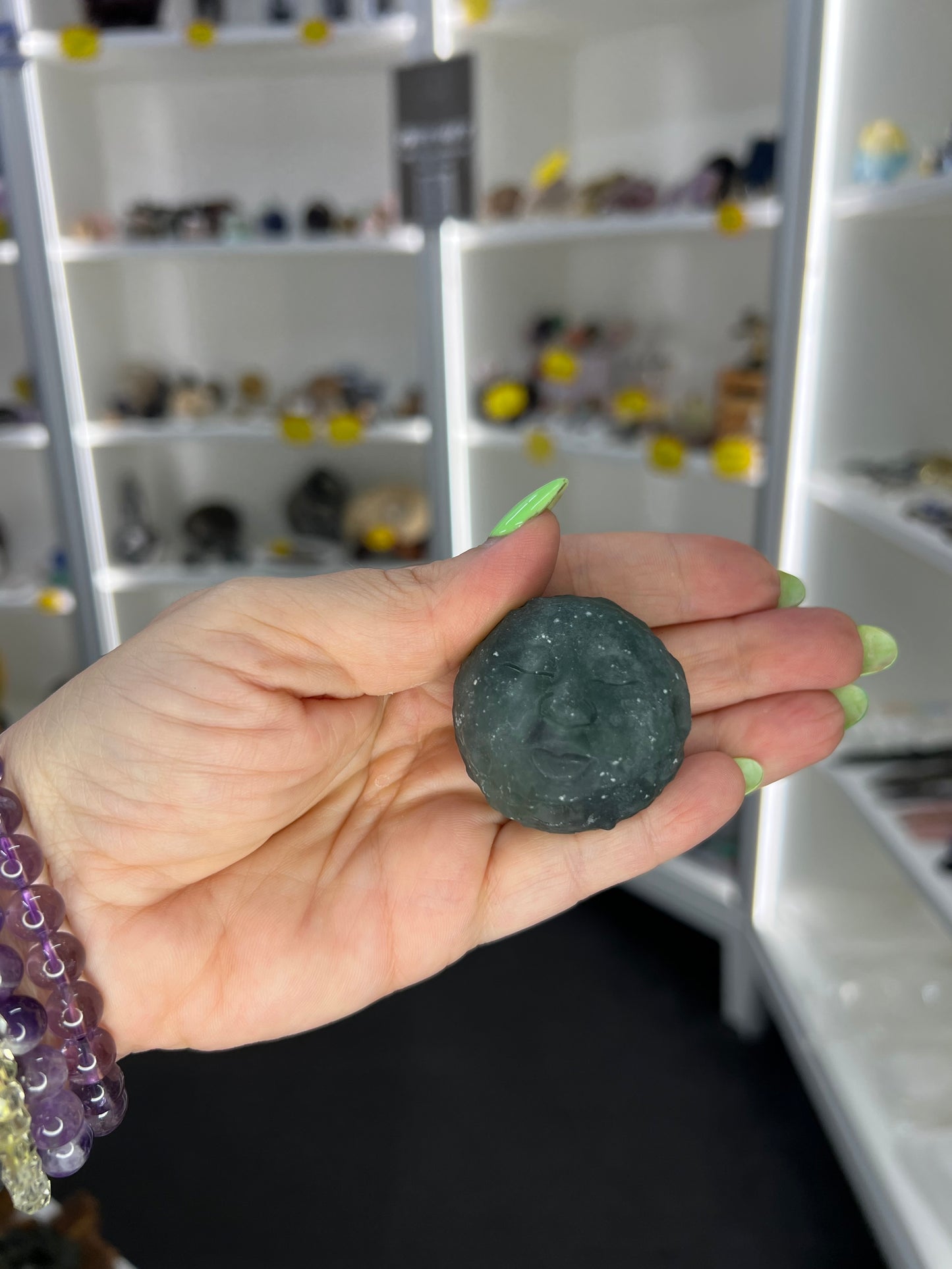 Fluorite Moon Face Sphere on Stand