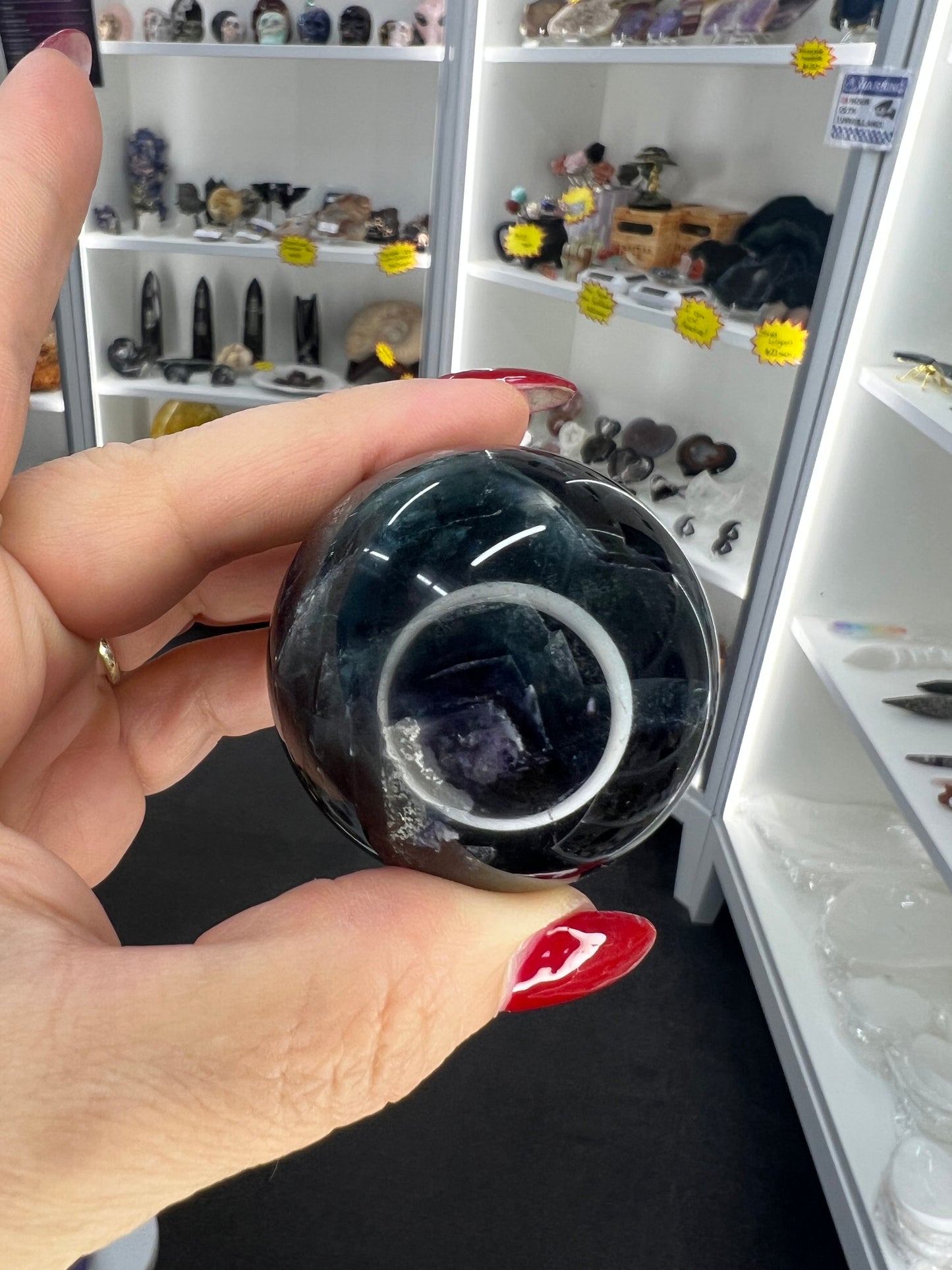 Black Fluorite Sphere on Stand (UV Reactive)