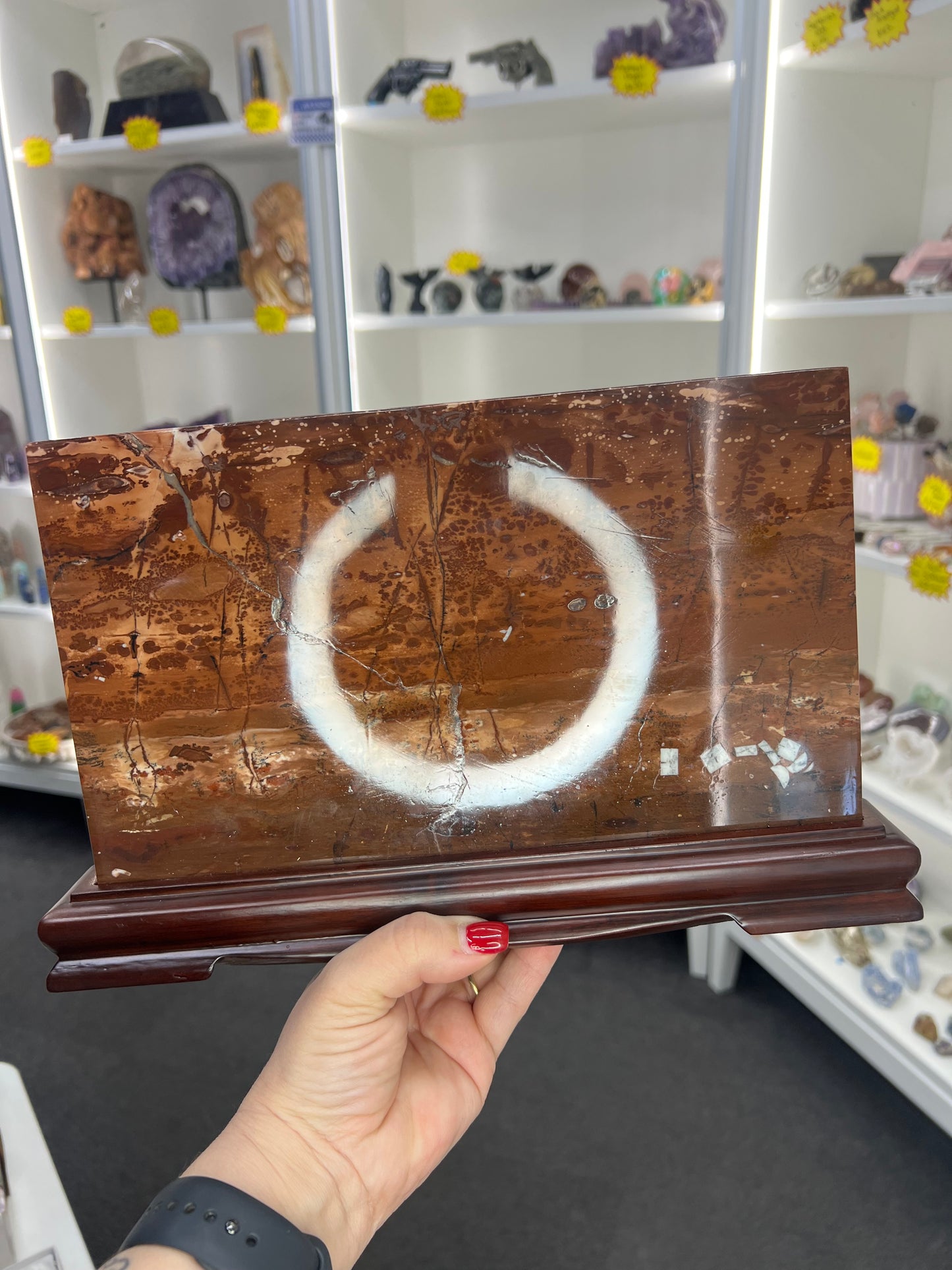 Picture Stone Jasper Slab on Wooden Stand