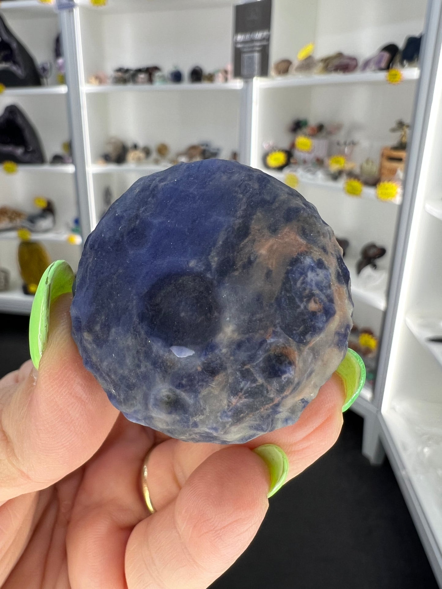 Sodalite Moon Face Sphere on Stand