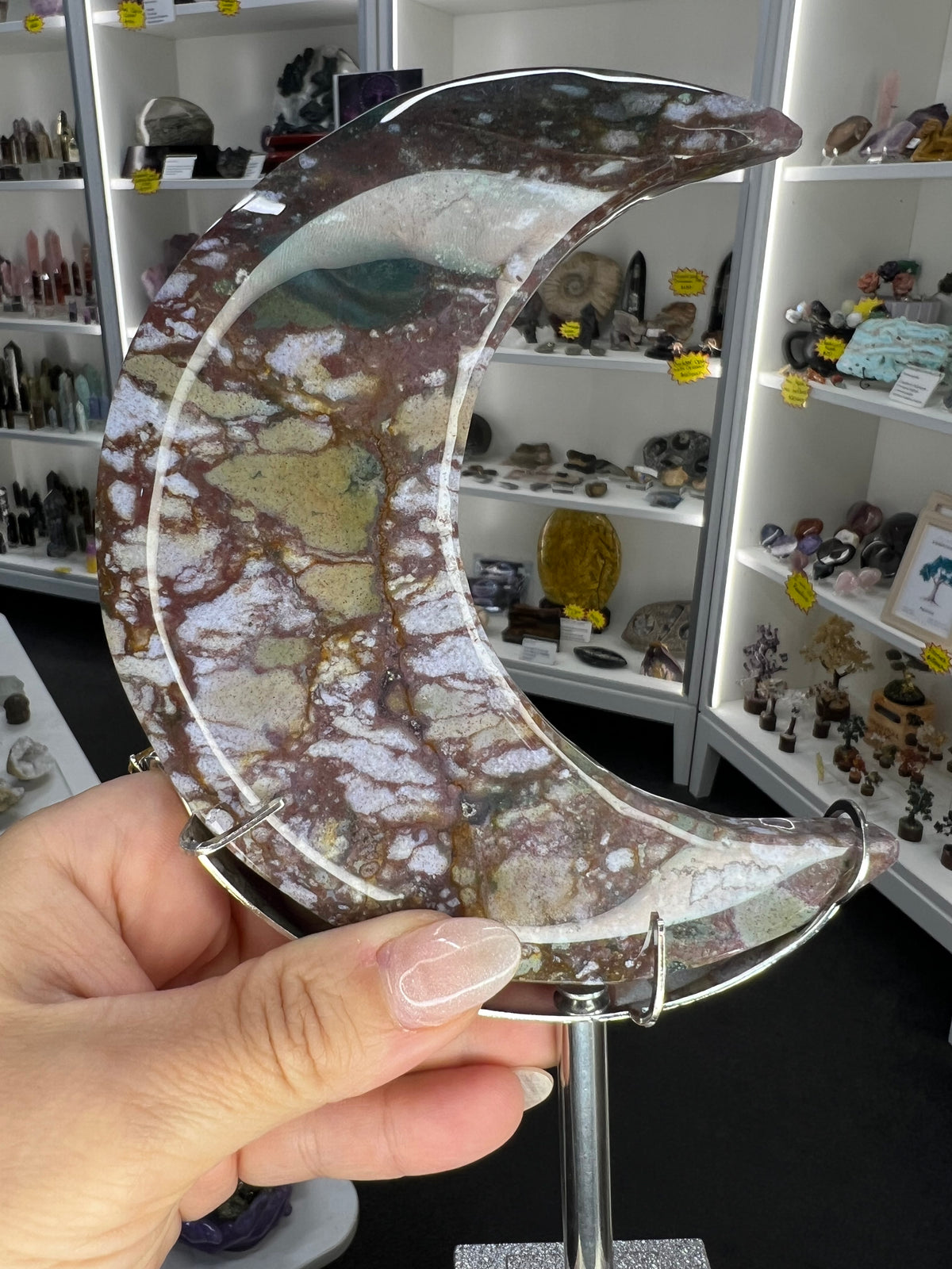 Ocean Jasper Moon on Stand