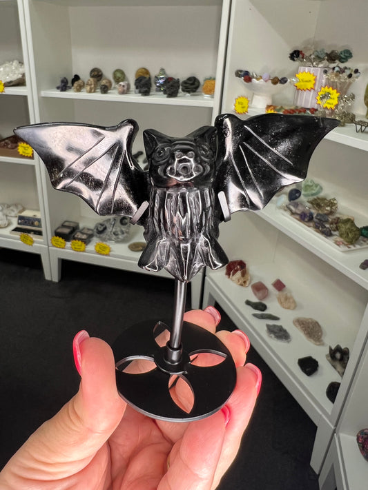 Black Obsidian Bat on Stand
