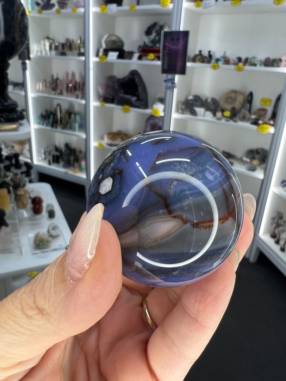 Blue Flower Agate Sphere on Stand