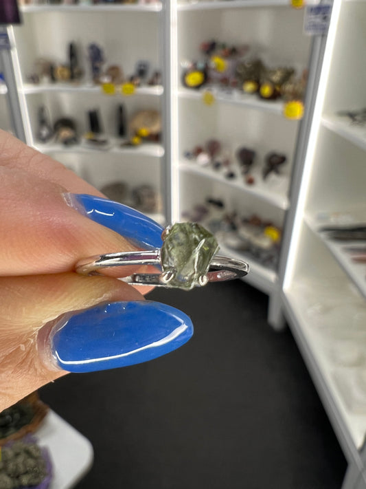 Moldavite Chip Adjustable Ring