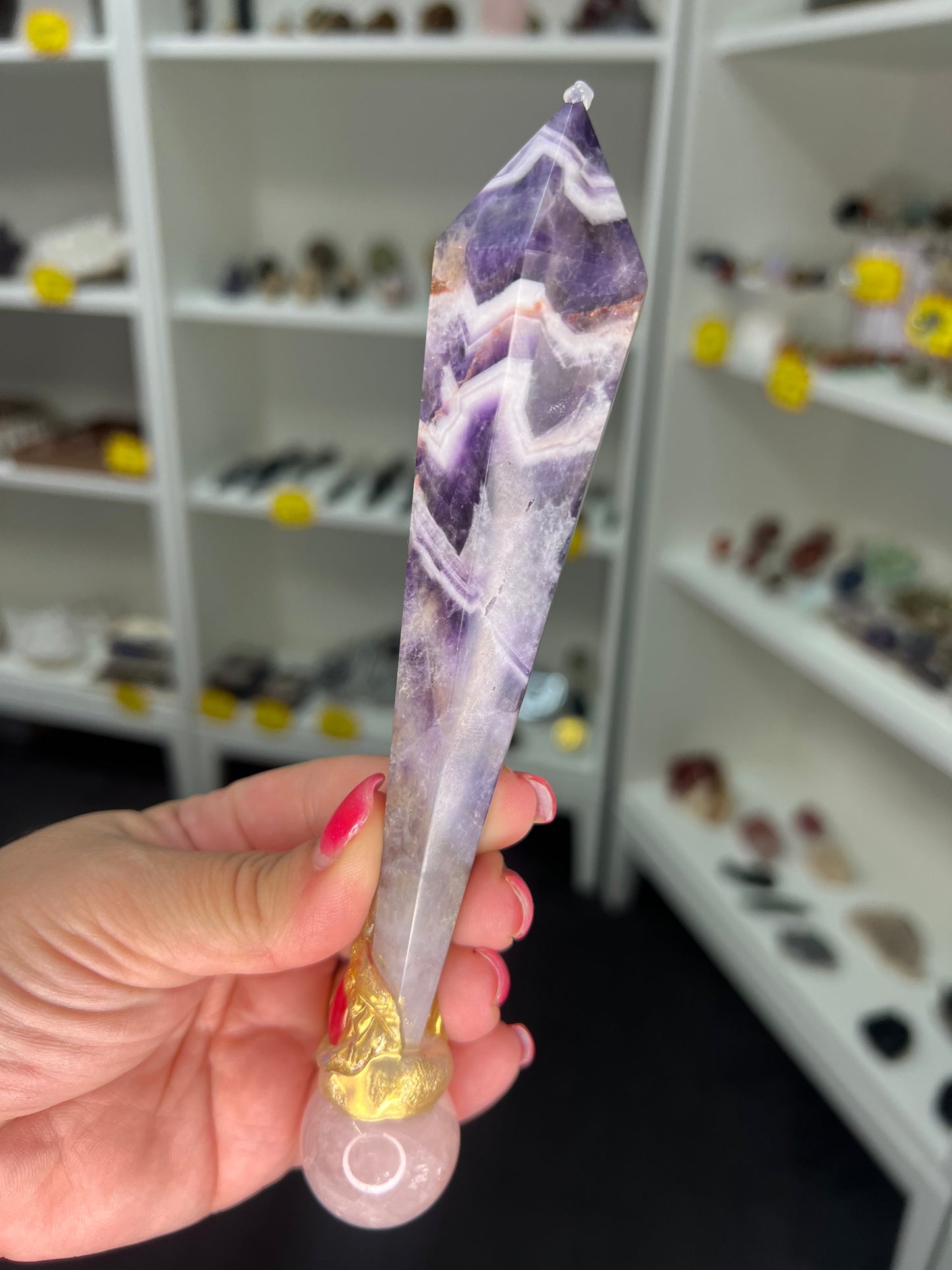 Chevron / Dream Amethyst with Rose Quartz Wand