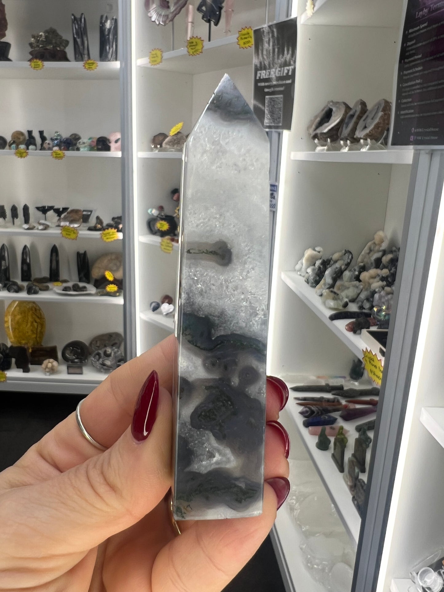 Moss Agate Druzy Tower