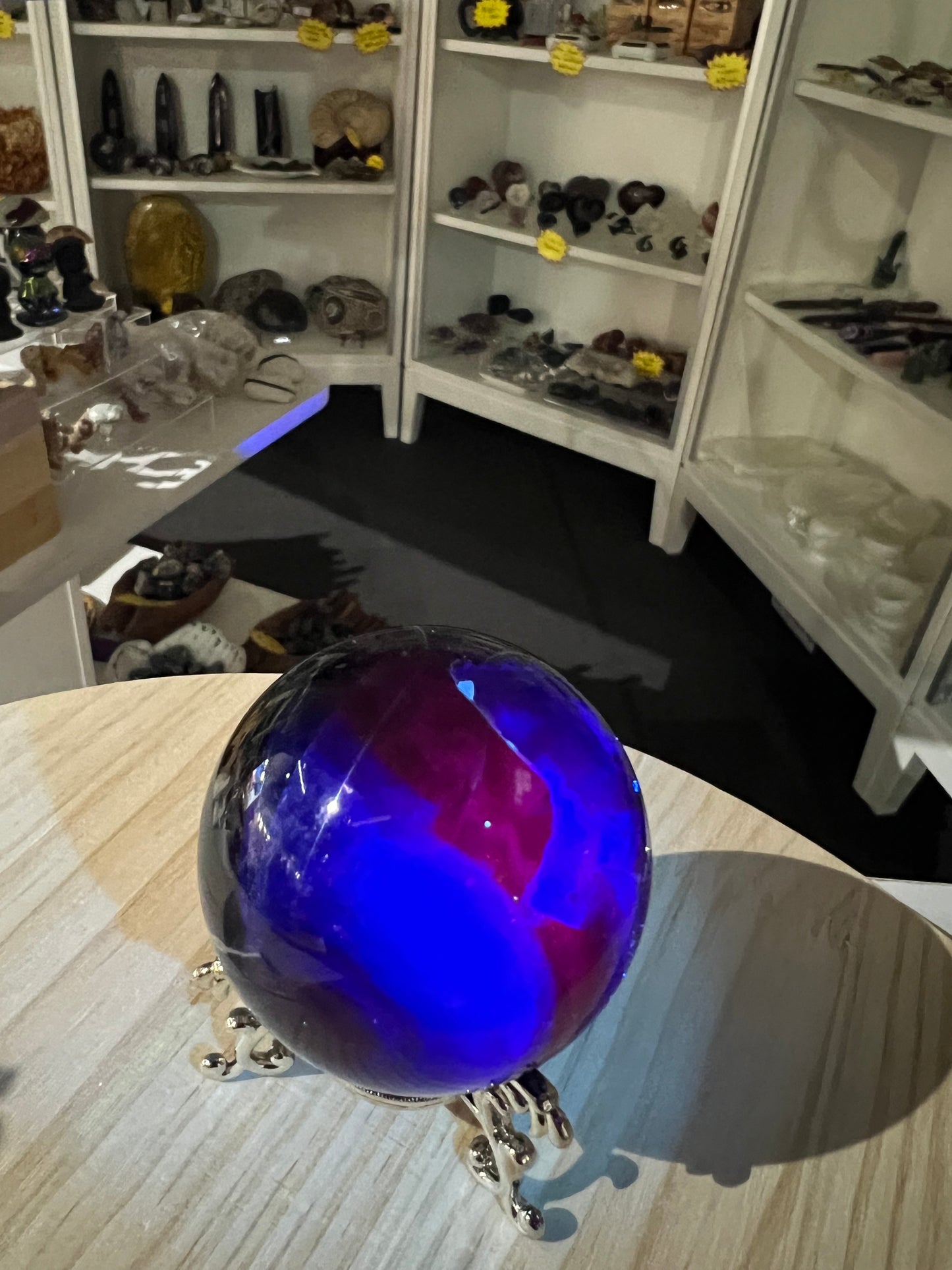 Black Fluorite Sphere on Stand (UV Reactive)