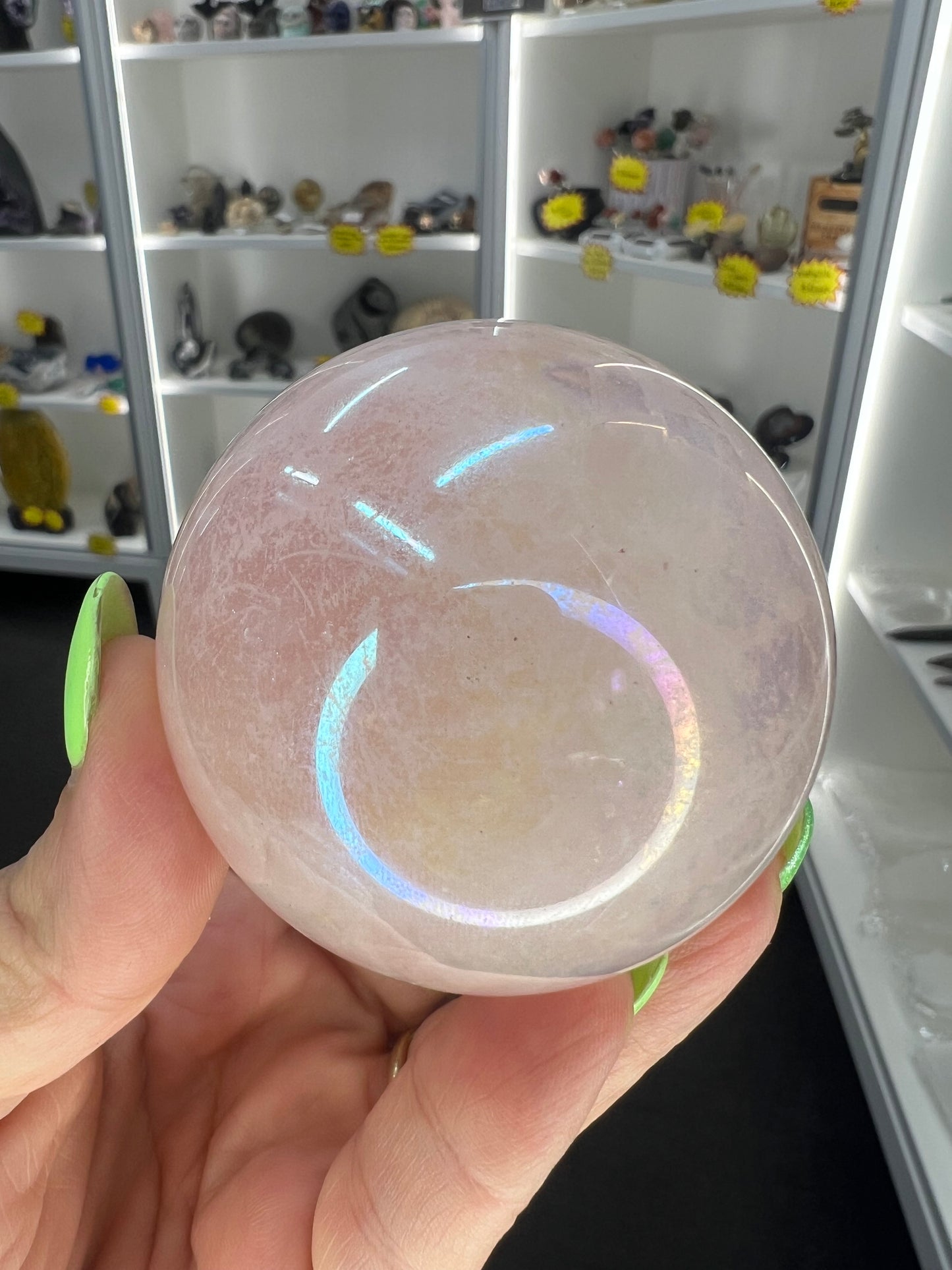 Aura Rose Quartz Sphere on Stand