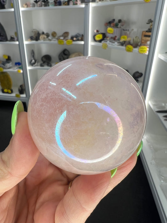 Aura Rose Quartz Sphere on Stand