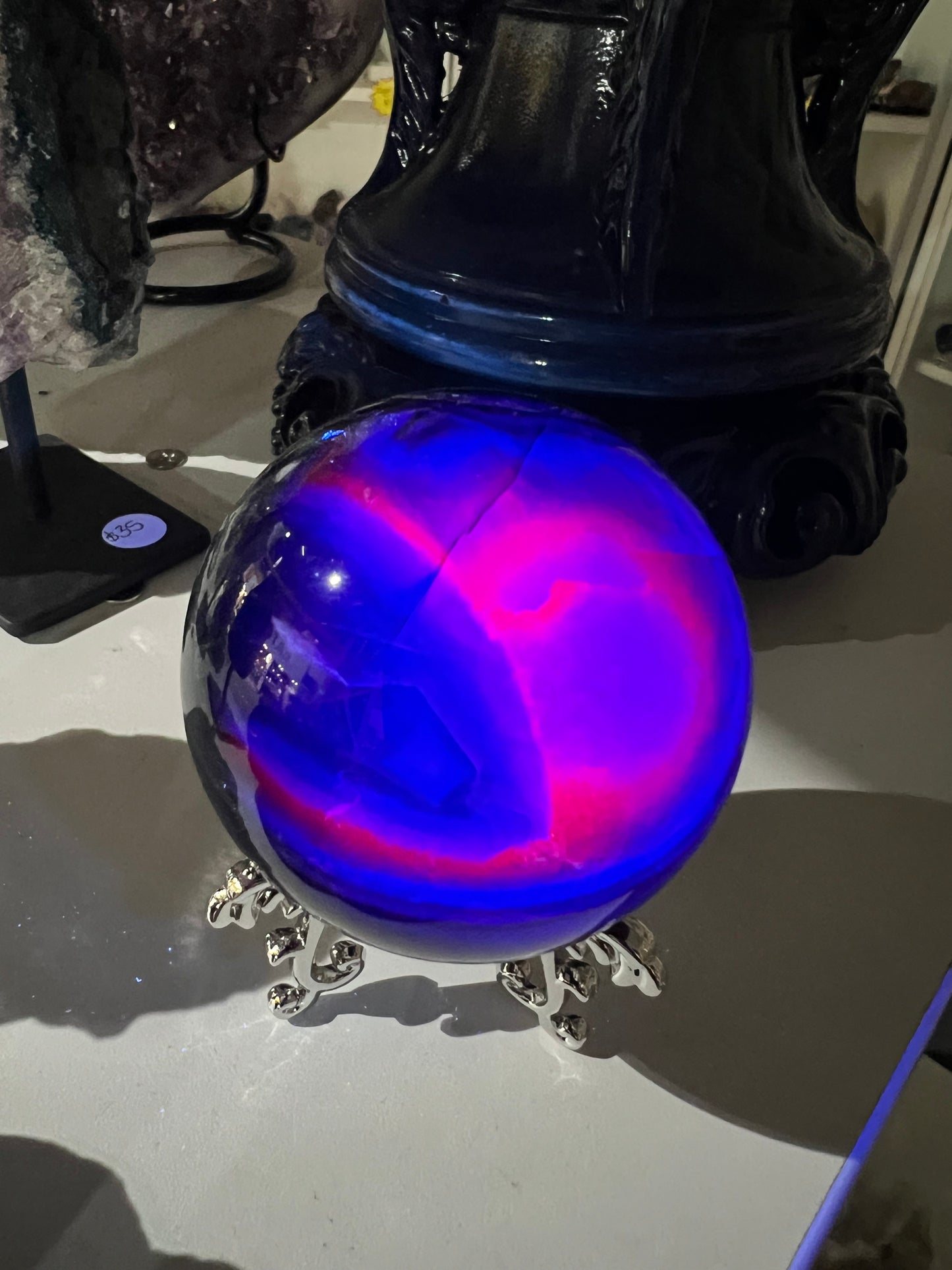 Black Fluorite Sphere with Stand