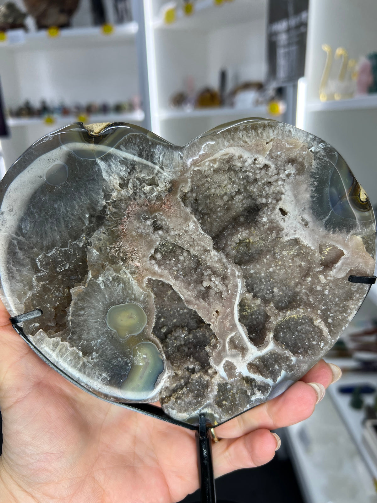 Pink Amethyst / Agate Heart on Stand