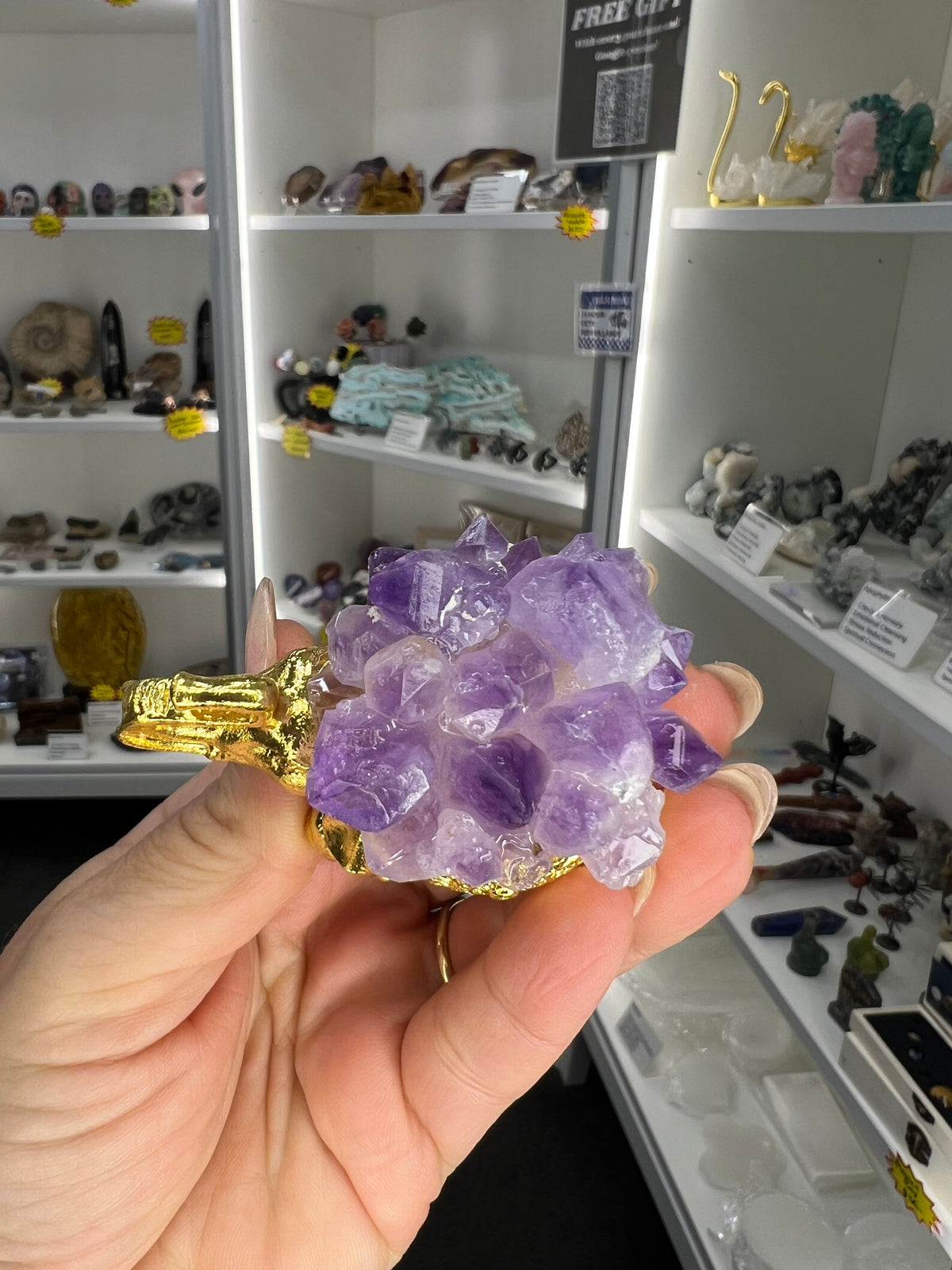 Amethyst Cluster on Gold Elephant