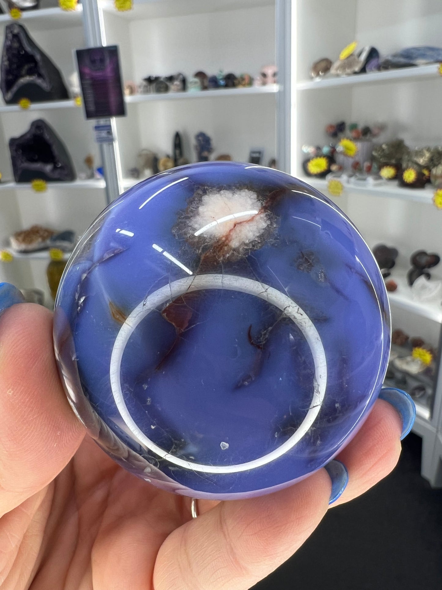 Blue Flower Agate Sphere on Stand