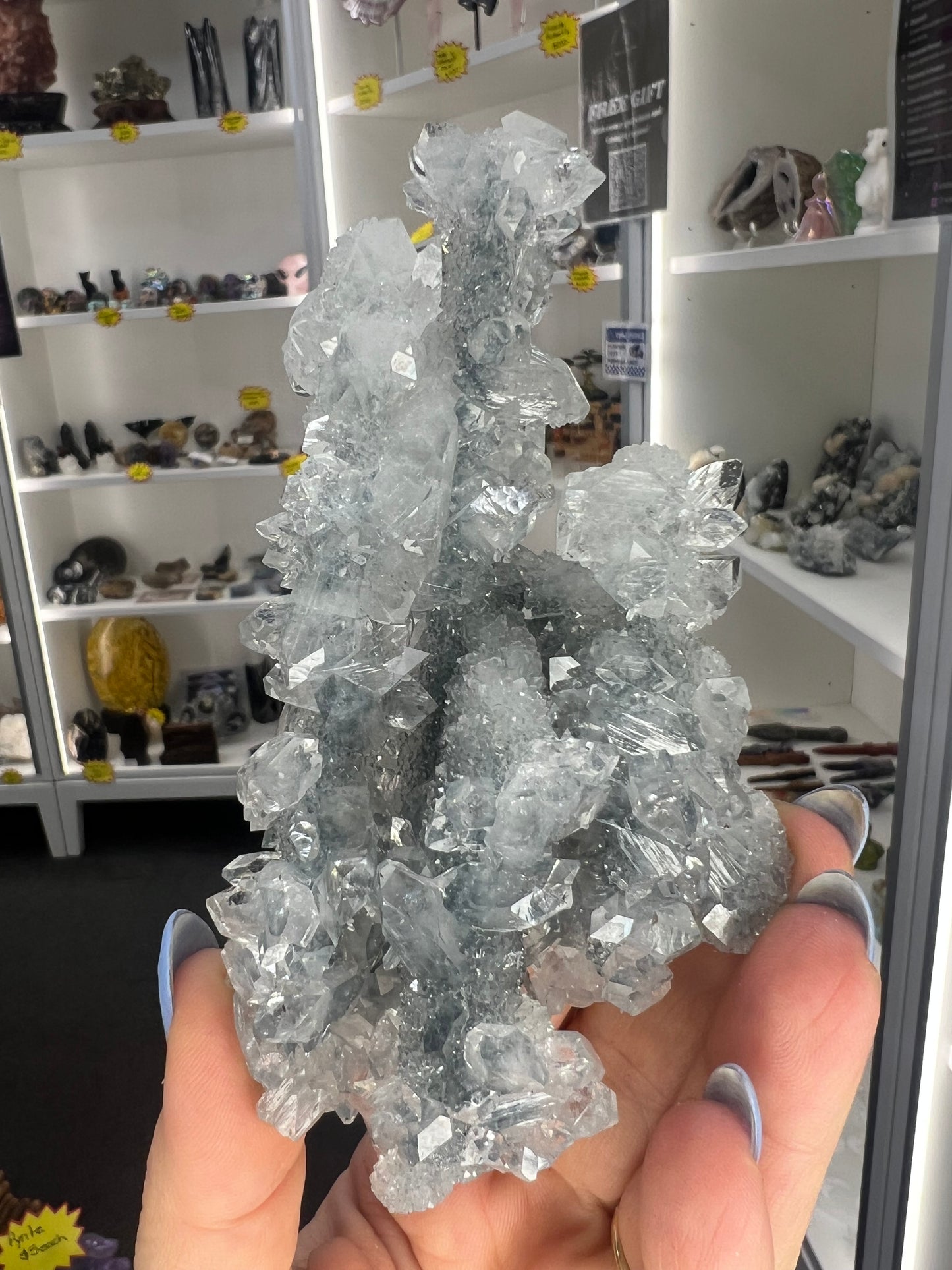 Apophyllite on Blue Chalcedony