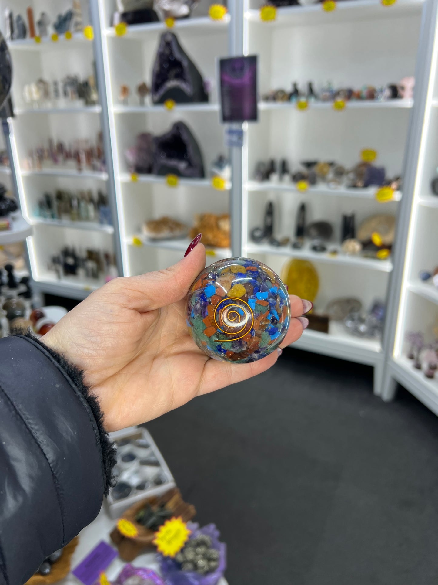 Mixed Crystal Organite Sphere with Stand