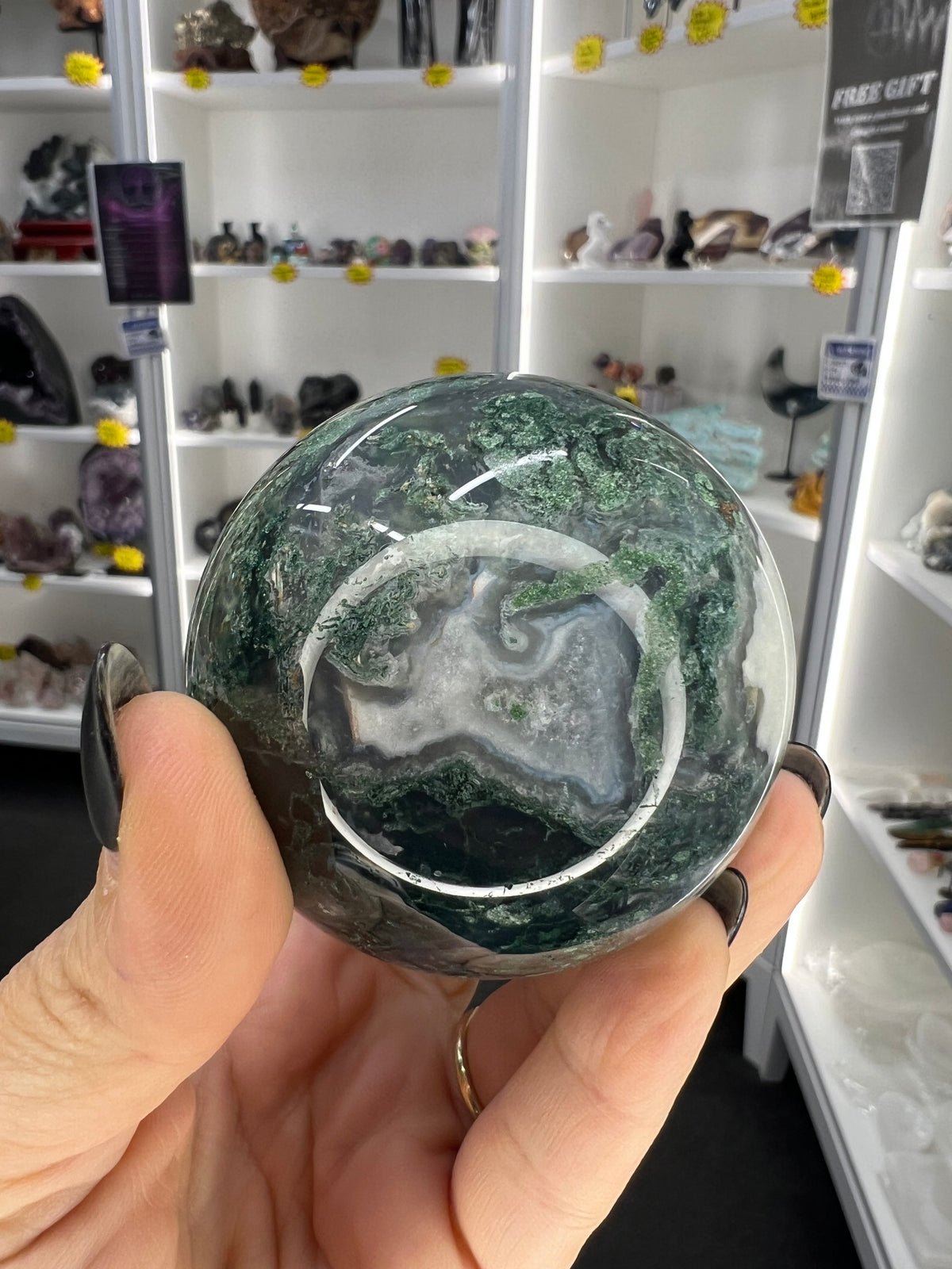 Moss Agate Sphere on Stand