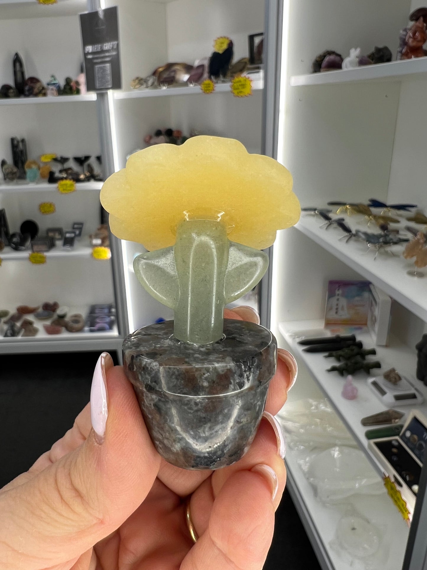 Yellow Calcite / Green Aventurine / Yooperlite Sunflower in Pot