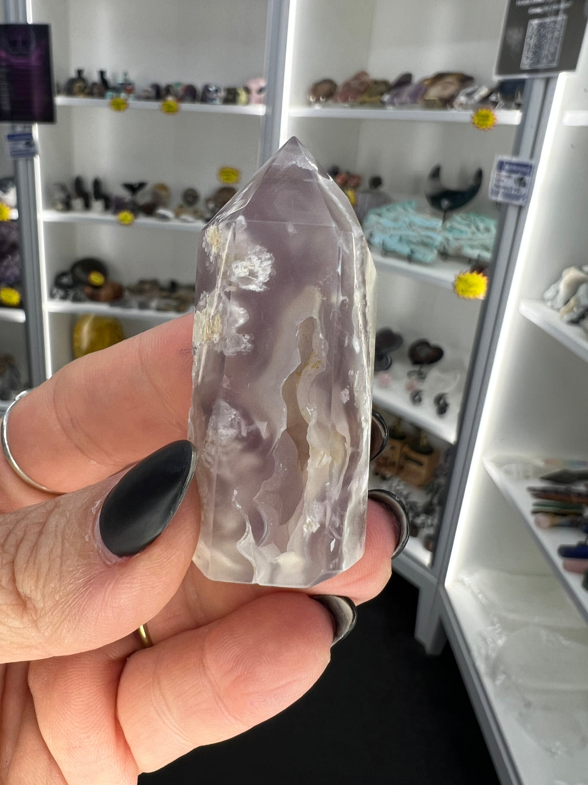 Black Flower Agate Tower