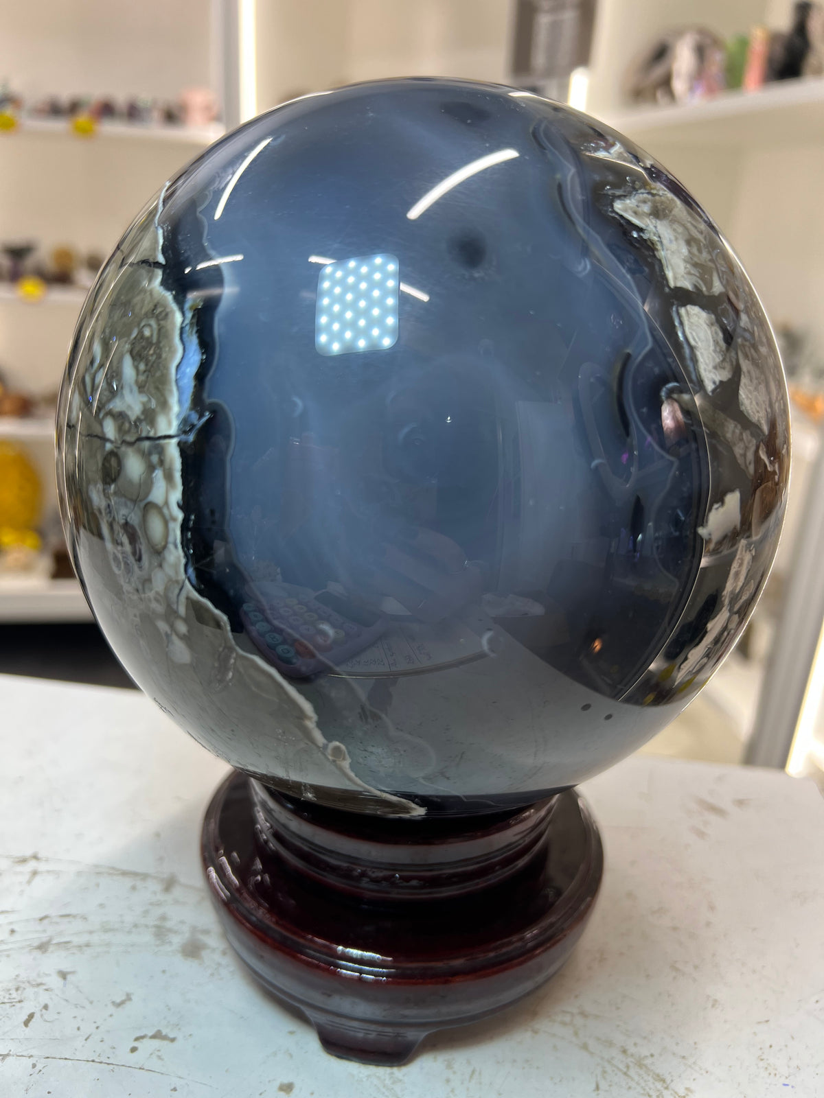 Huge Volcano Agate Sphere on Stand (UV Reactive)