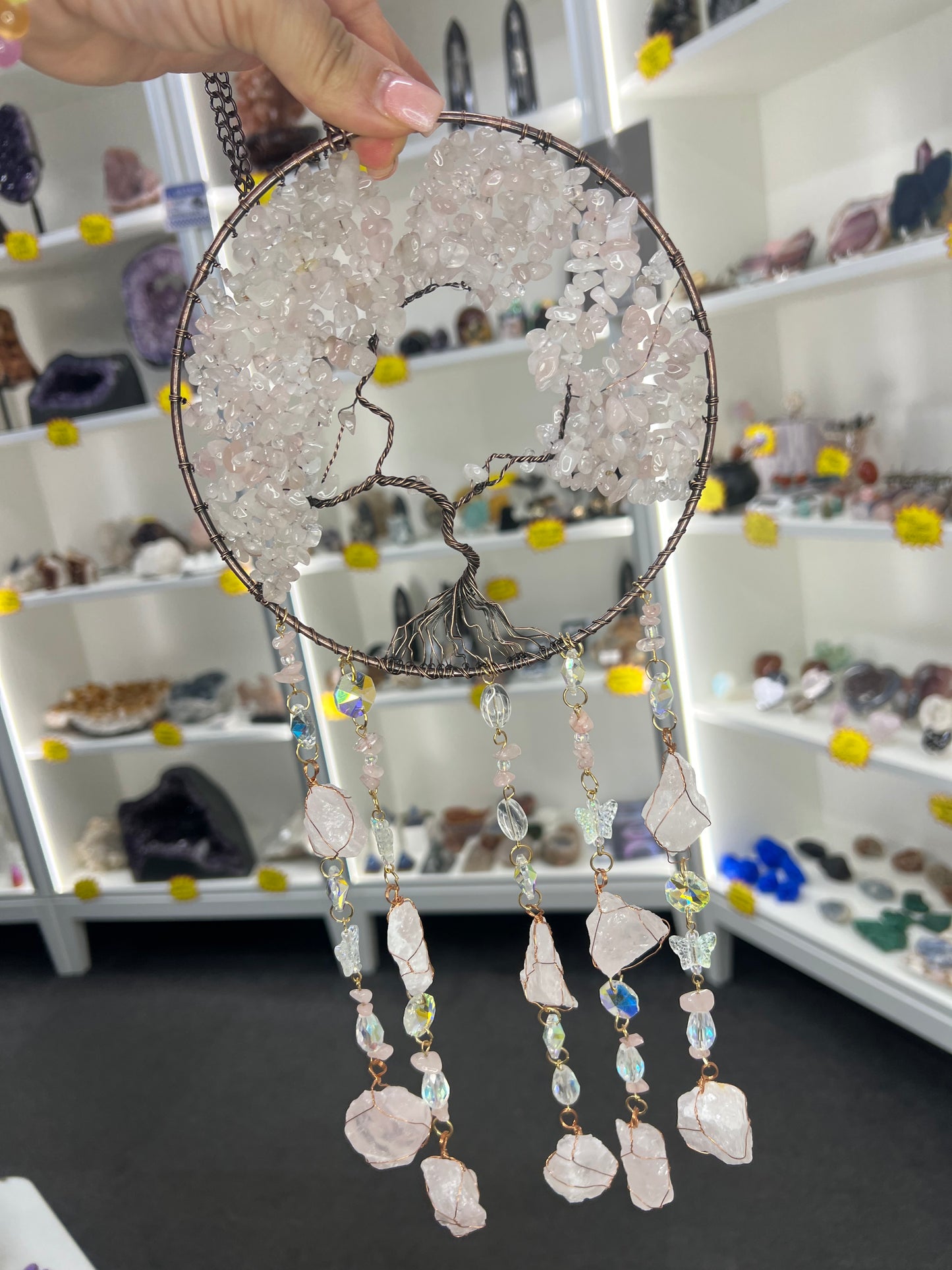 Rose Quartz Tree of Life Suncatcher