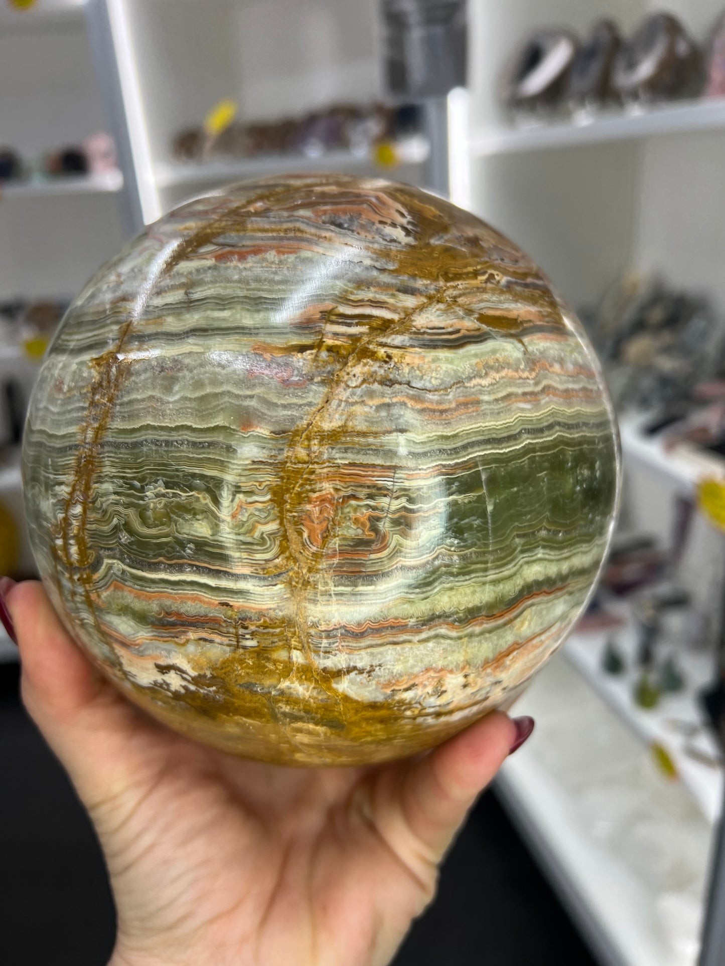 Huge Green Onyx Sphere with Stand