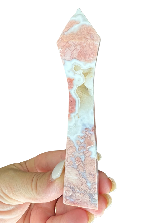 Druzy Pink Agate Tower