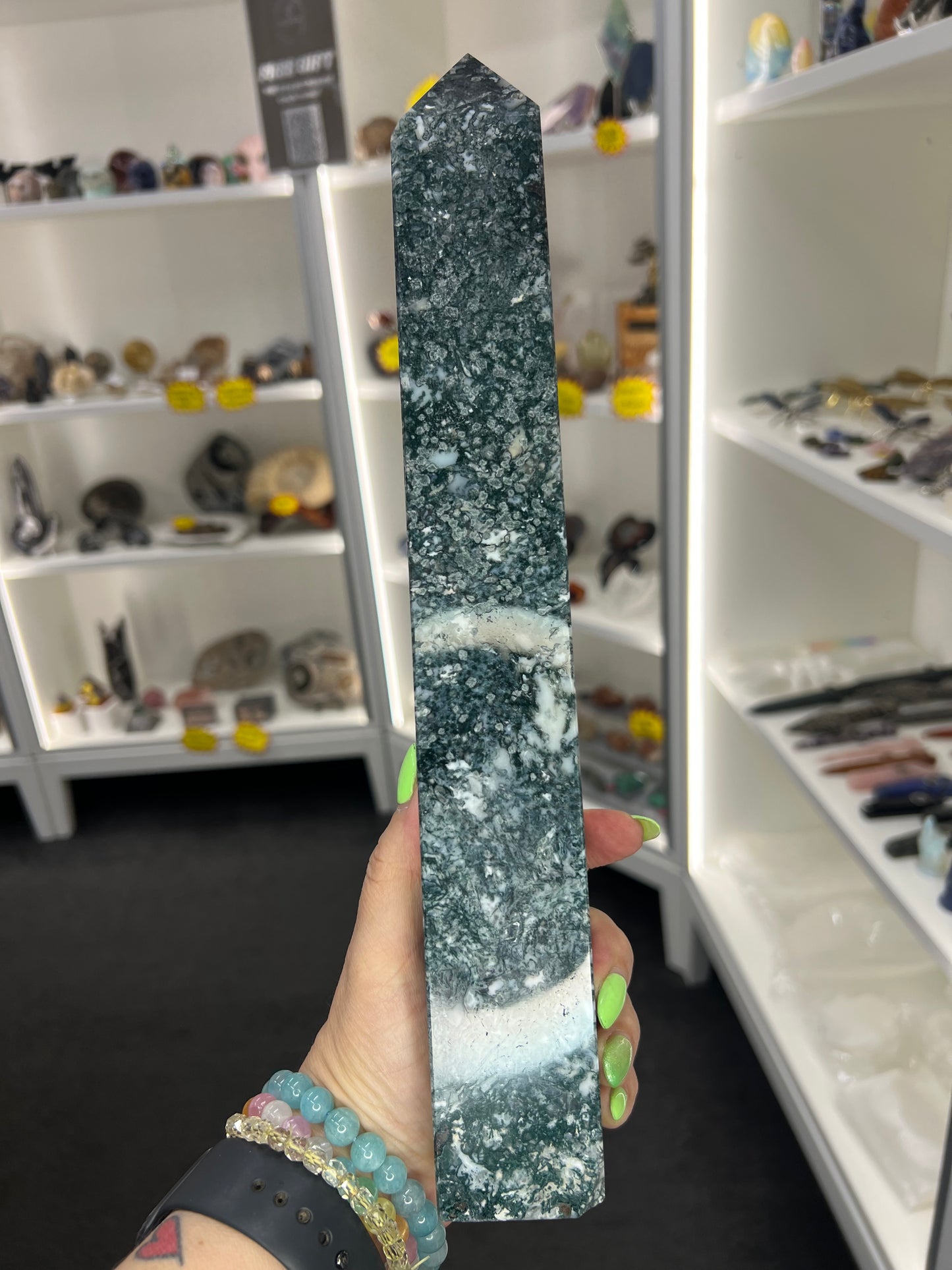 Huge Moss Agate Tower