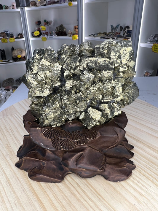 Pyrite Specimen on Custom Stand