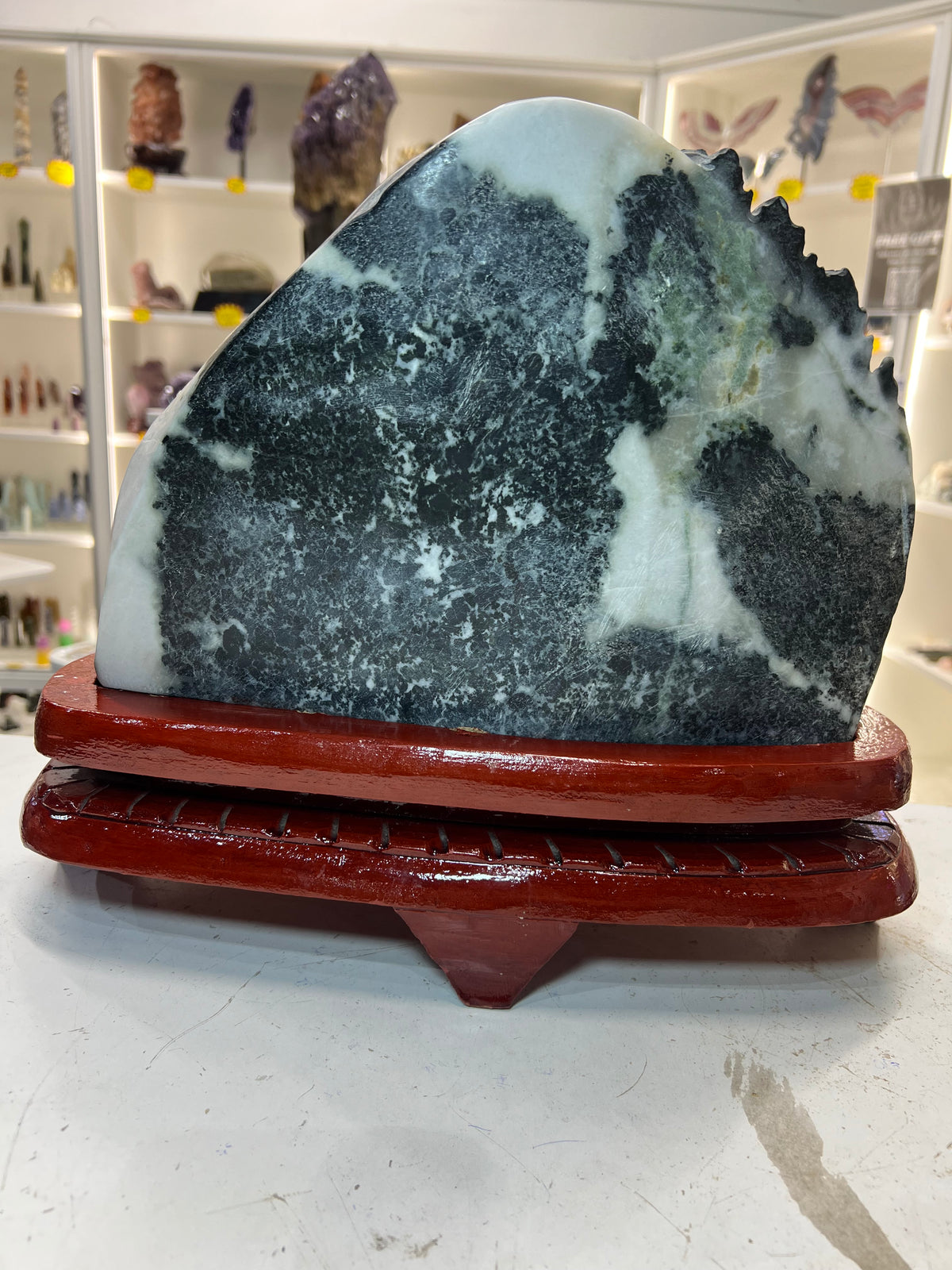 Huge Jade Landscape on Wooden Stand