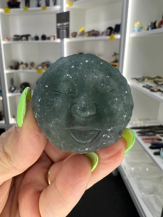 Fluorite Moon Face Sphere on Stand