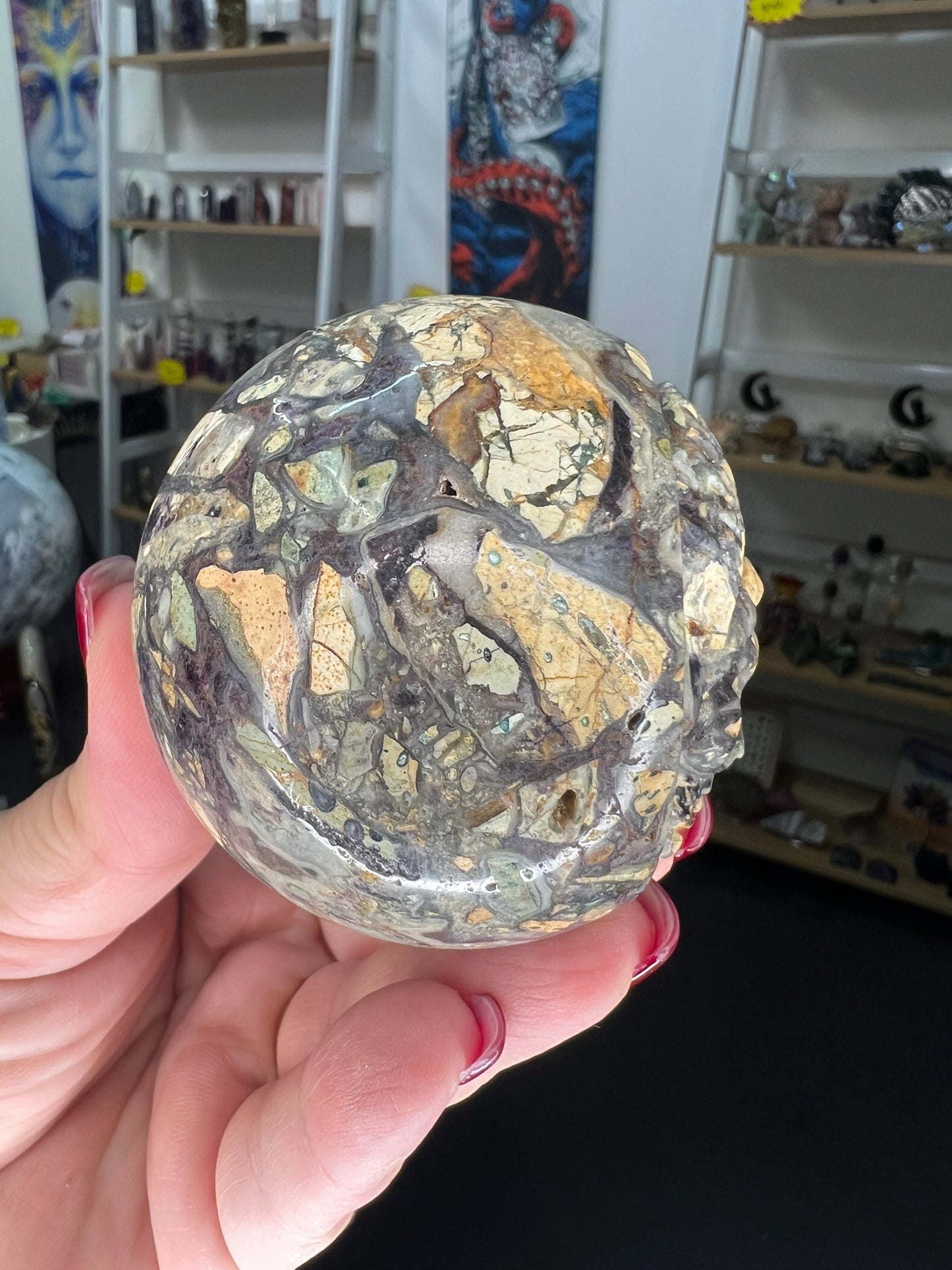 Fluorite Root Indian Carved Sphere on Stand