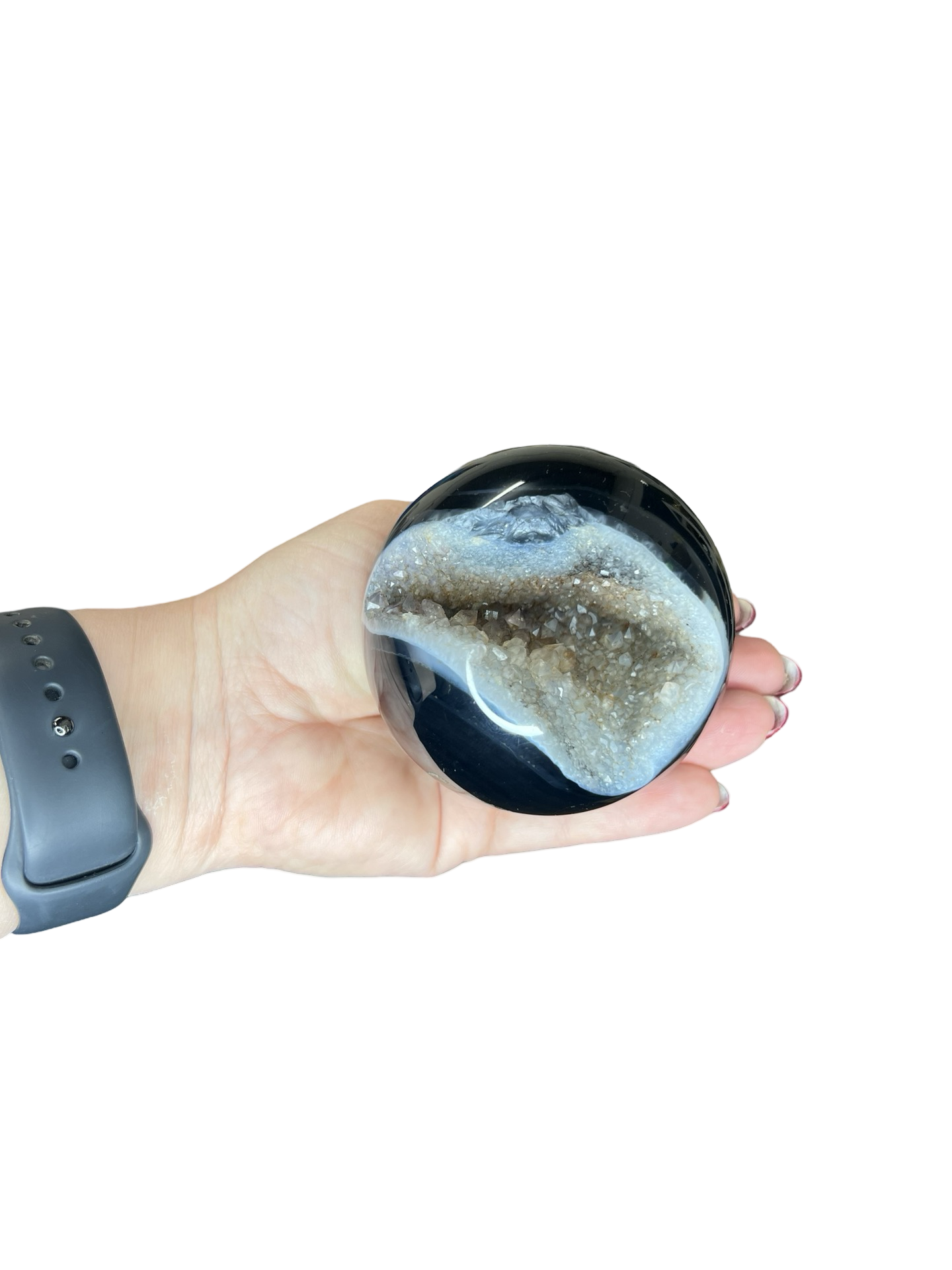 Geode Black Agate Sphere with Stand